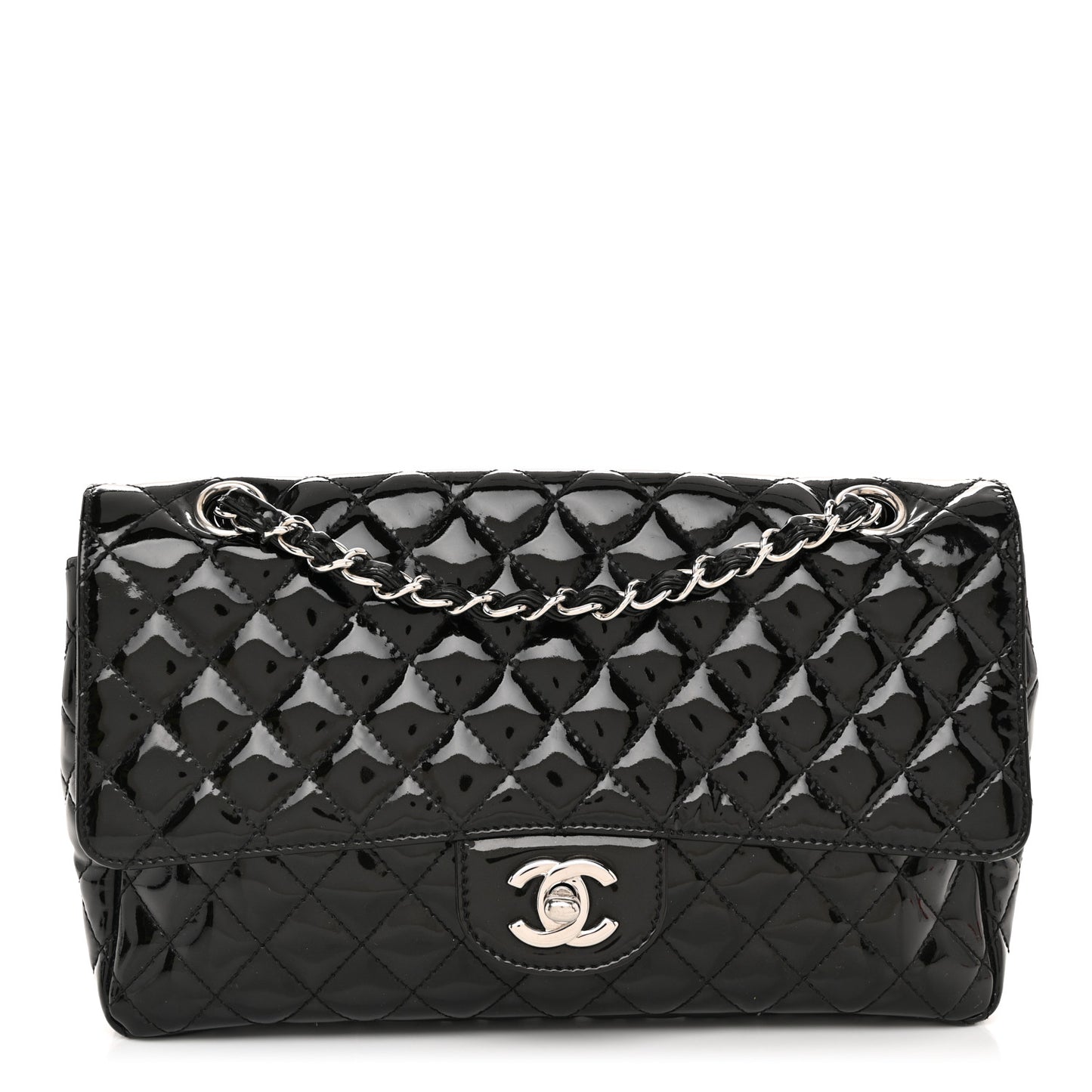 Patent Quilted Secret Label Medium Flap Black