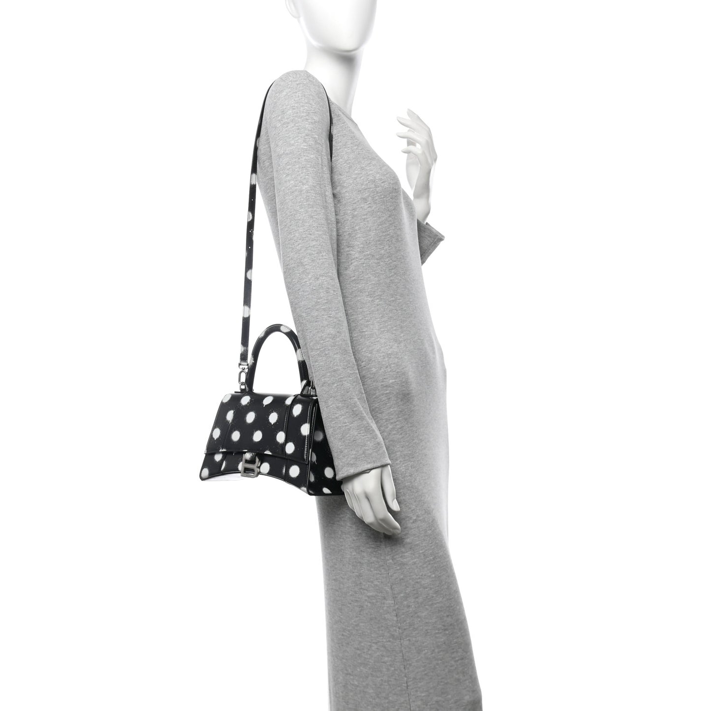 Smooth Calfskin Spray Polka Dot Small Hourglass Top Handle Bag Black White