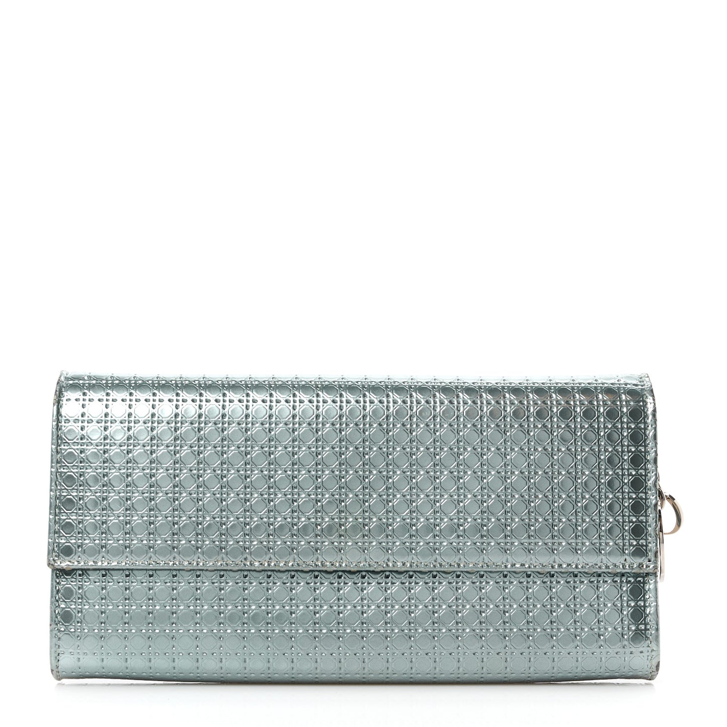 Metallic Calfskin Micro-Cannage Lady Dior Croisiere Chain Wallet Blue