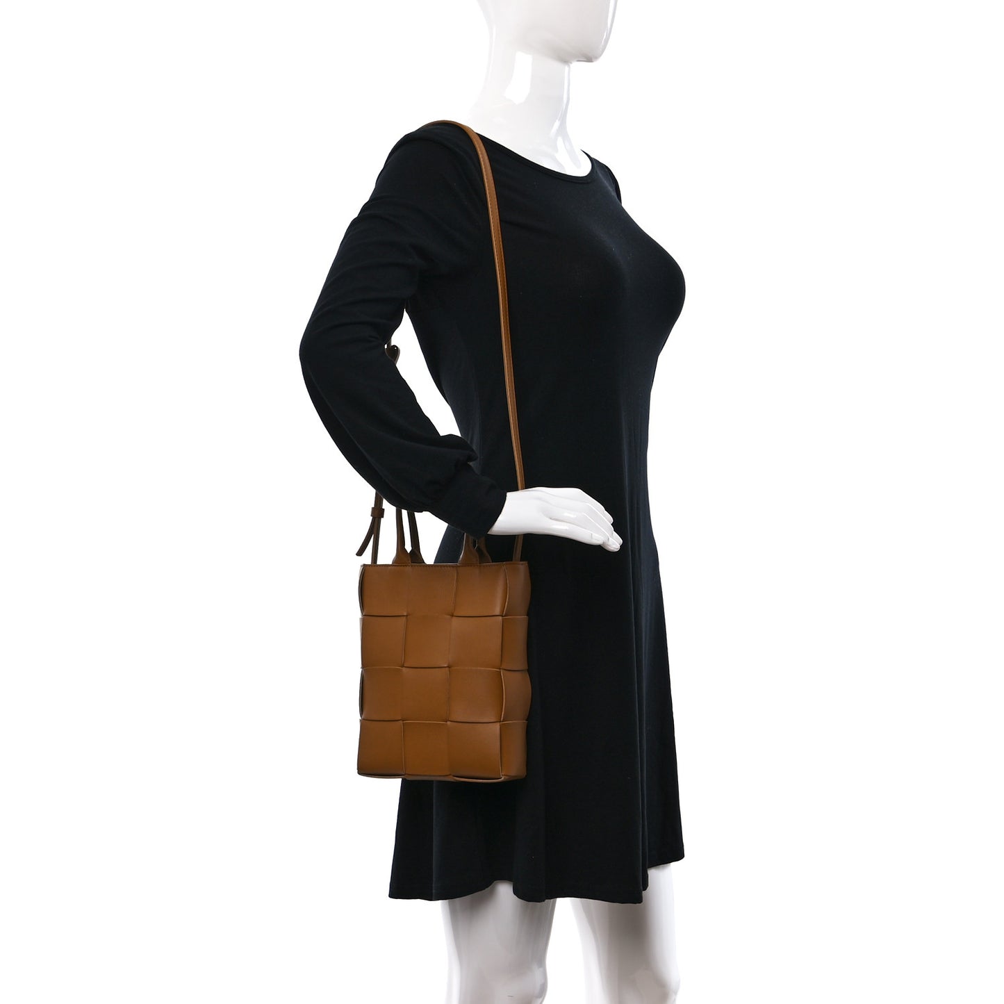 Lambskin Maxi Intrecciato Mini North South Cassette Tote Camel Gold