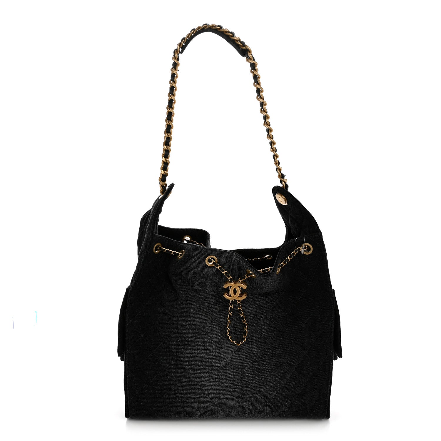 CHANEL ブラック キルティング バッグ Chanel Washed Denim Quilted Medium Chanel 25 Handbag Black 1853089