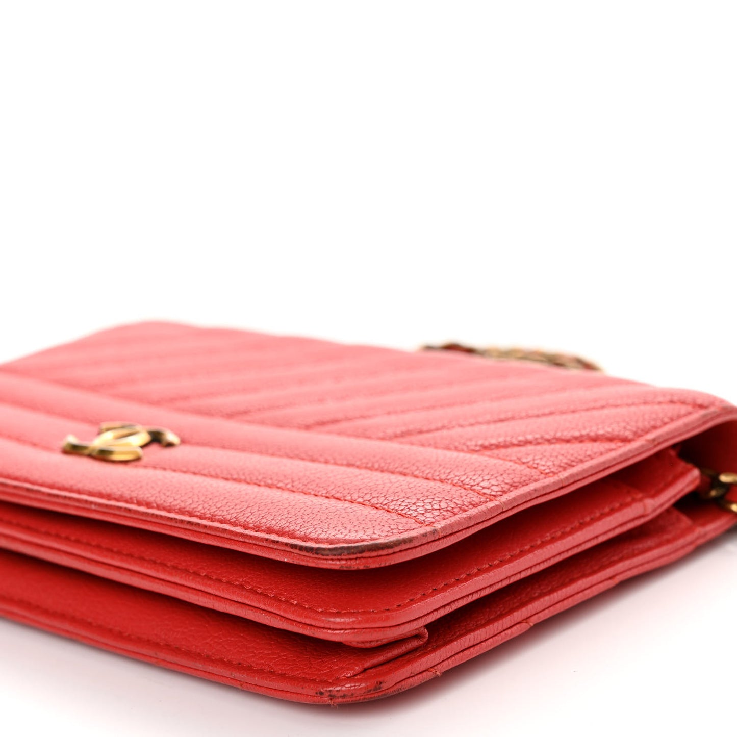 Goatskin Diagonal Quilted Wallet On Chain WOC Red