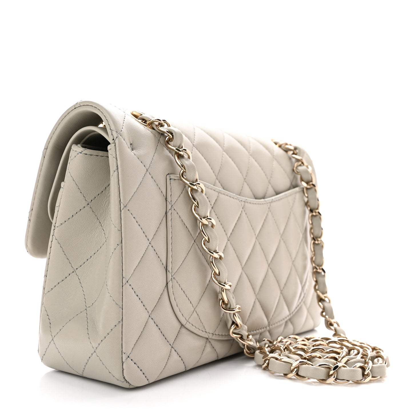 Lambskin Quilted Small Double Flap Grey