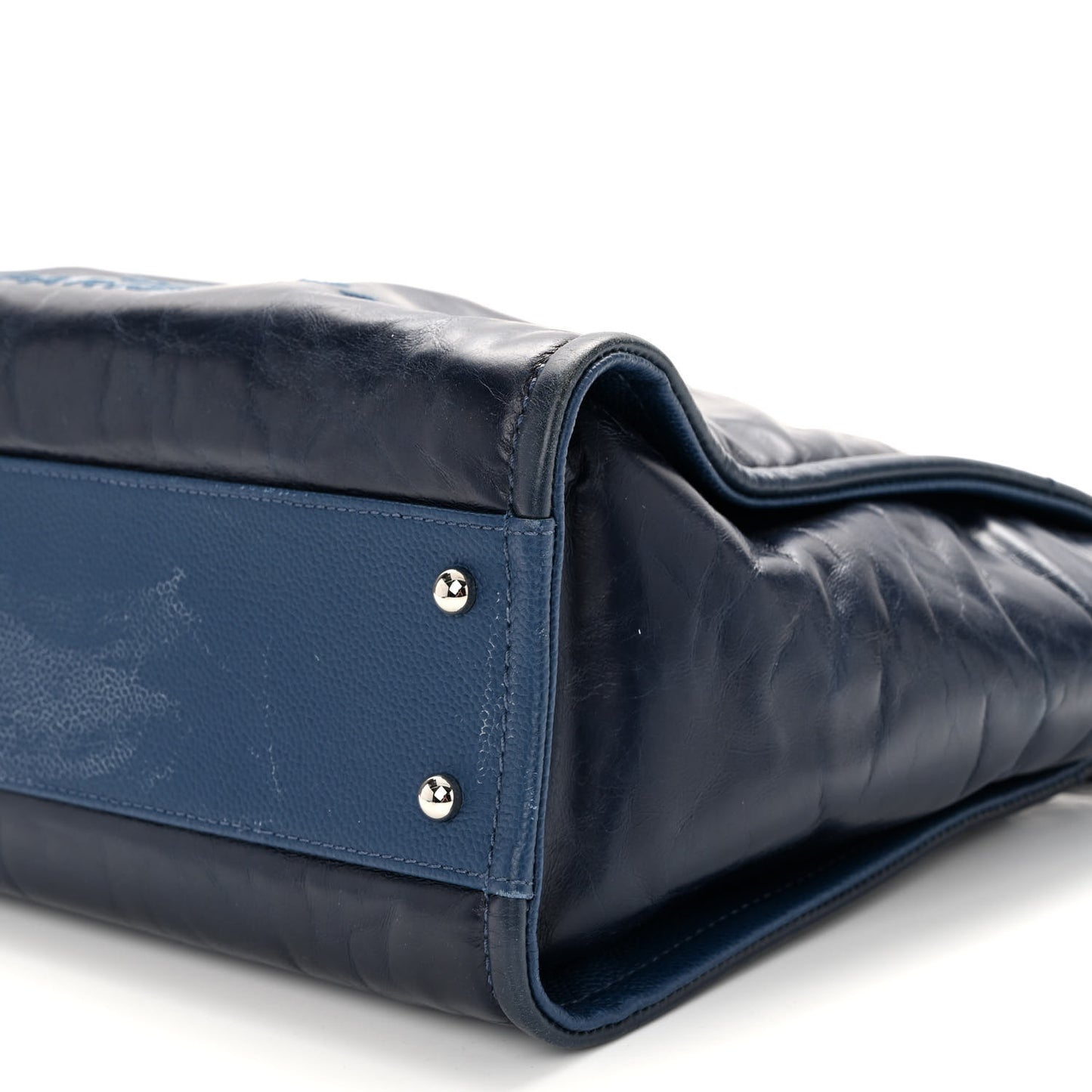 Glazed Calfskin Small Deauville Tote Blue