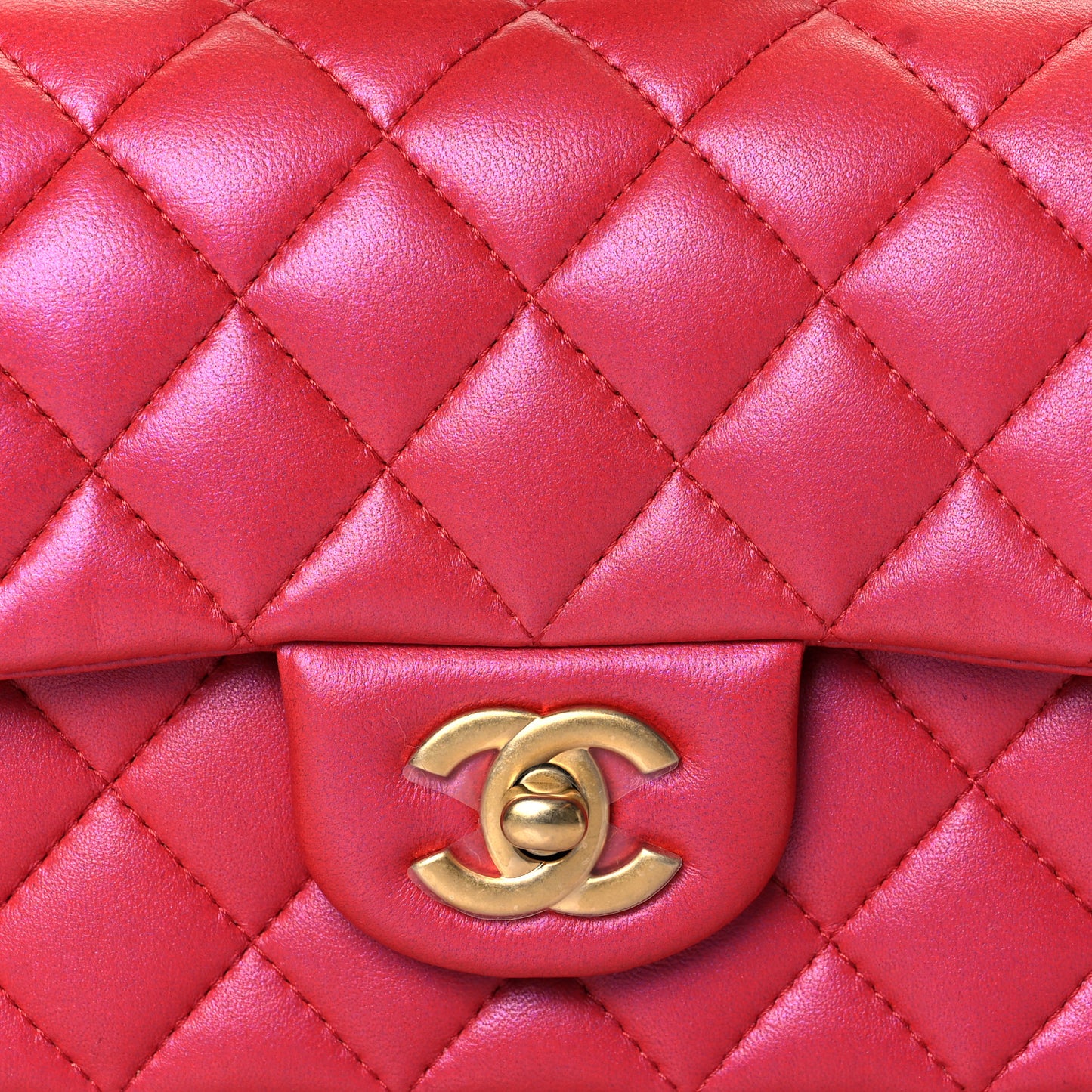 Iridescent Lambskin Quilted Mini Top Handle Rectangular Flap Red