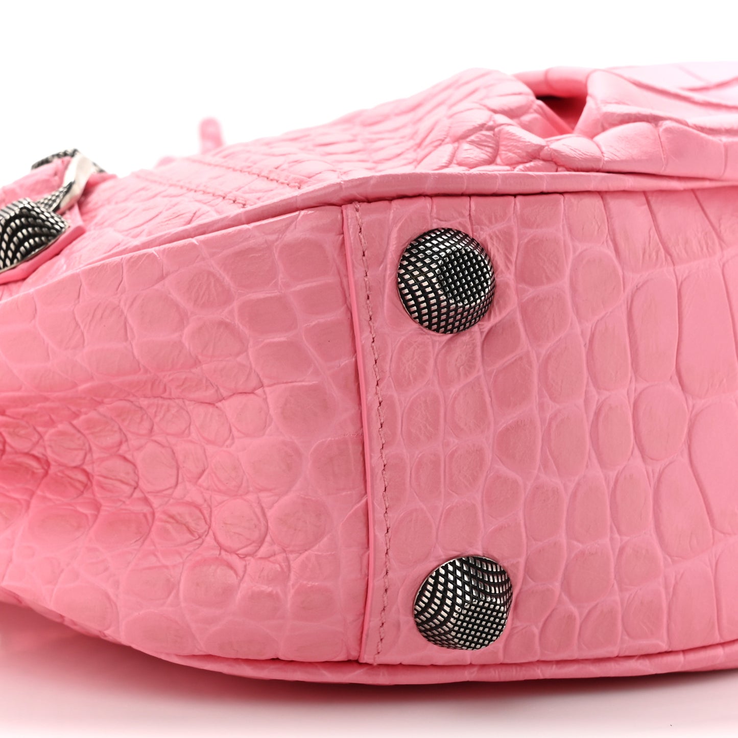 Extra Supple Calfskin Crocodile Embossed Small Le Cagole Shoulder Bag Sweet Pink