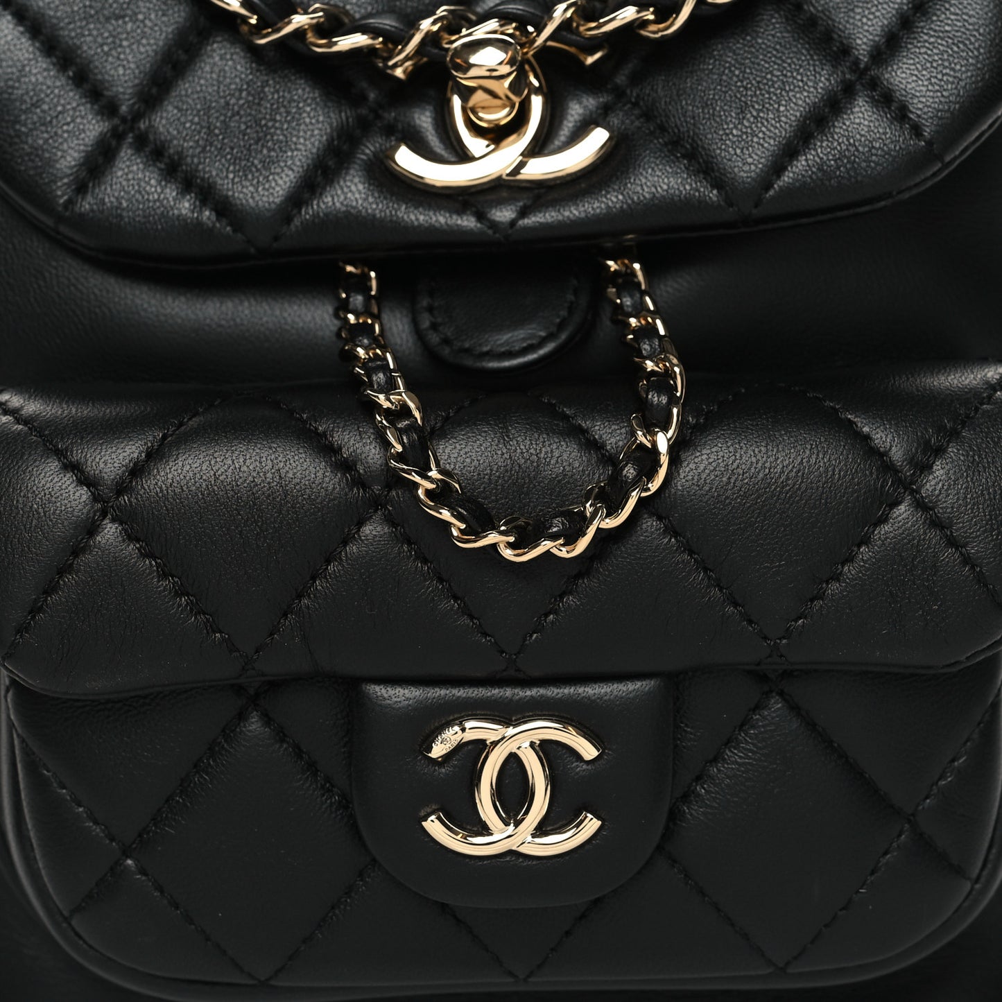 Lambskin Quilted Small Duma Drawstring Backpack Black