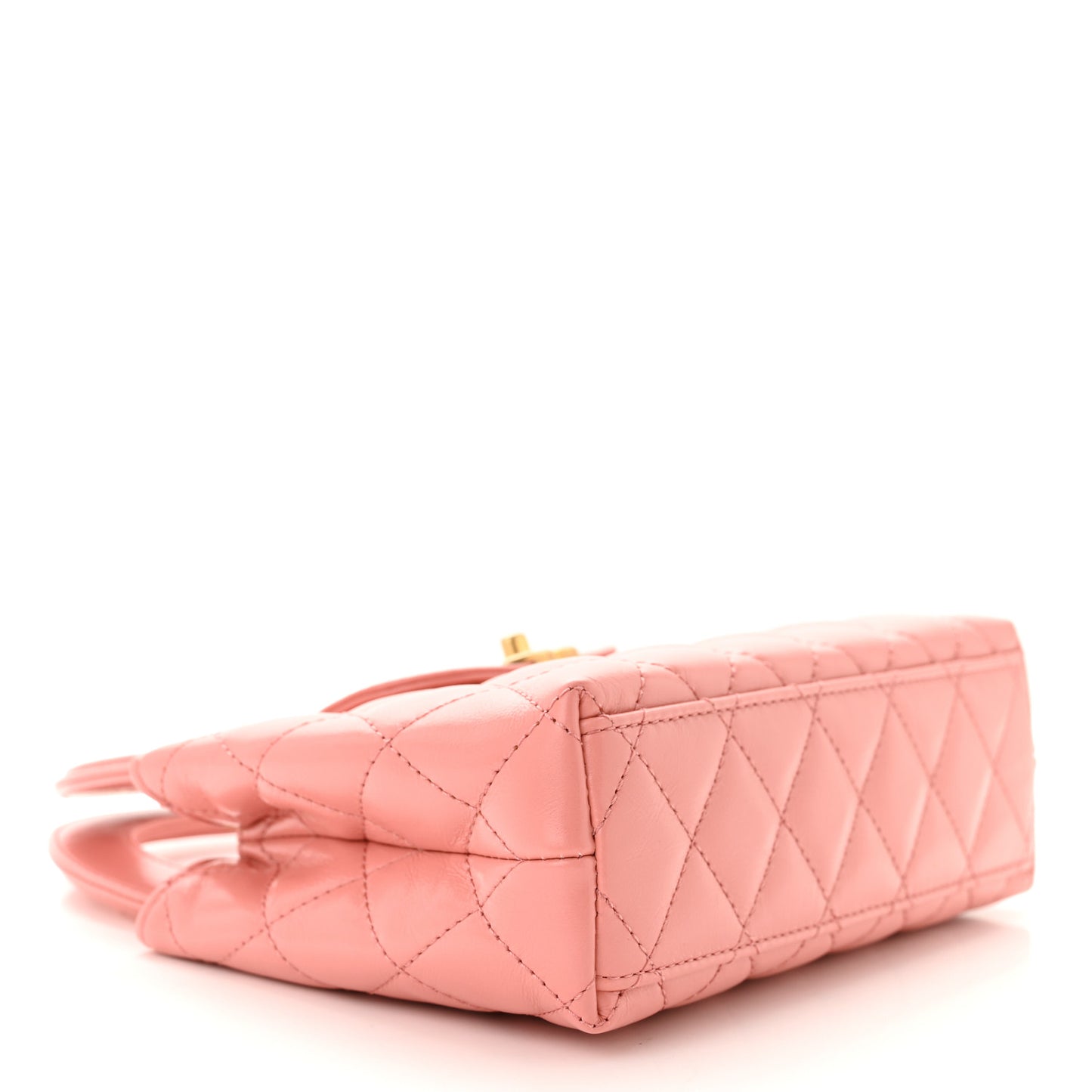 Shiny Aged Calfskin Quilted Nano Kelly Shopper Coral Pink