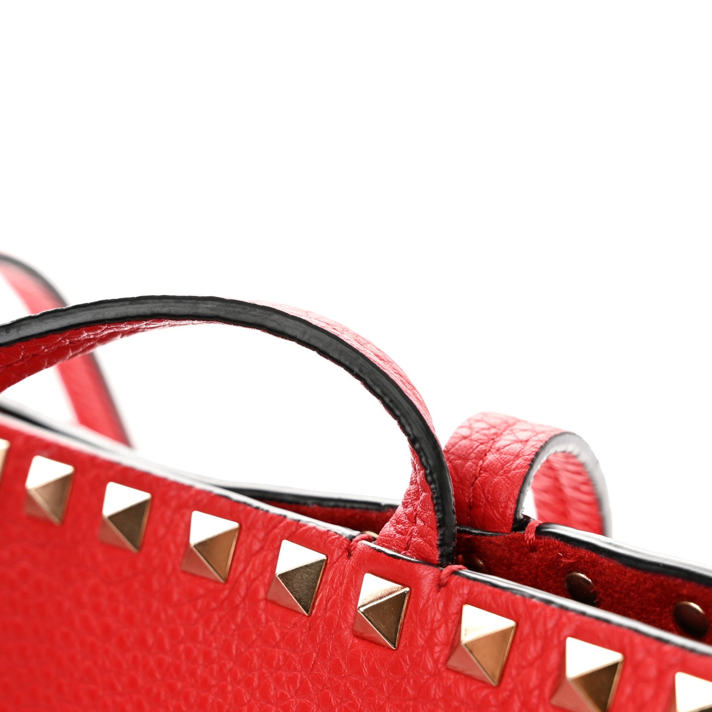 Grained Calfskin Rockstud Shoulder Tote Rouge Pur