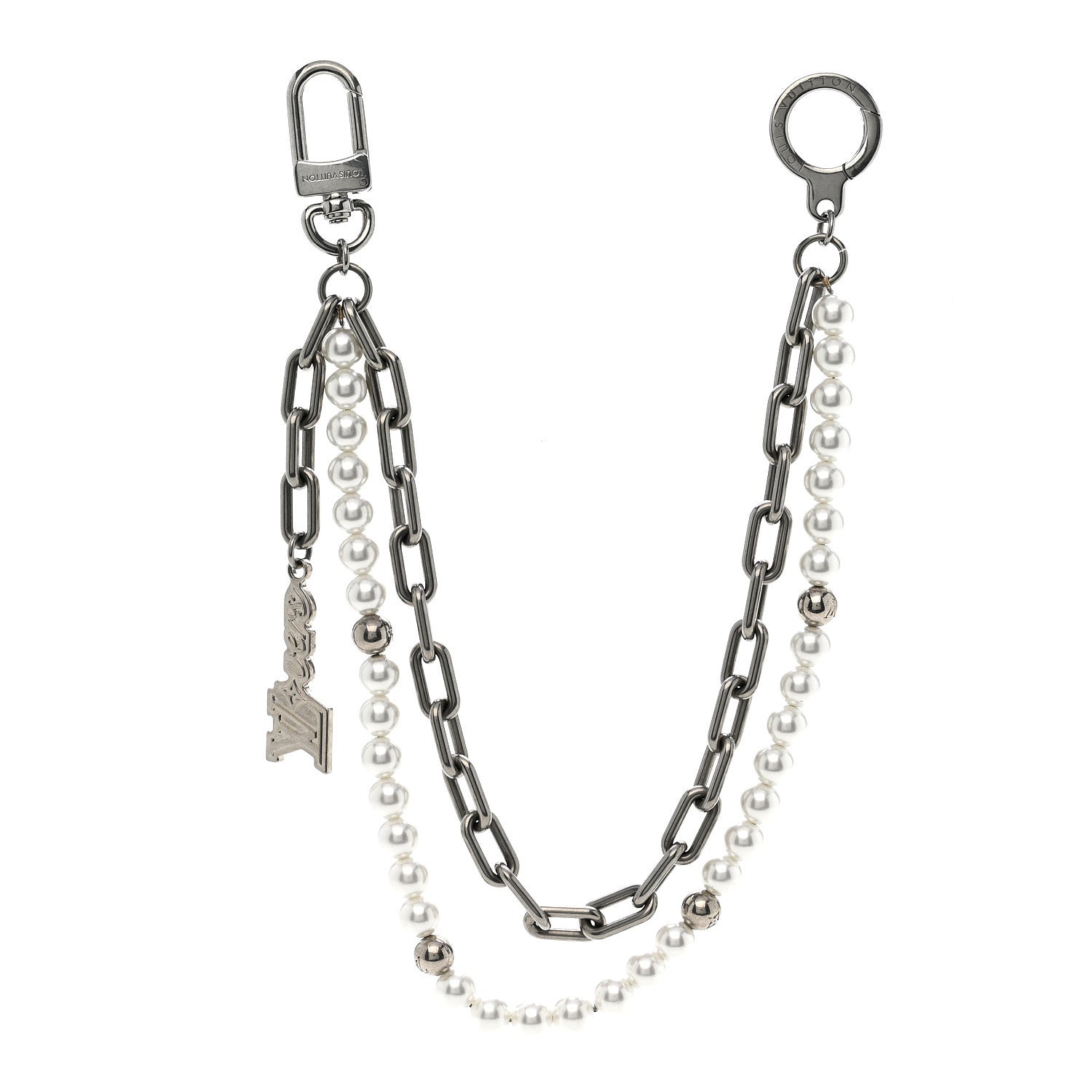 小物 Louis Vuitton Mint Silver Wallet Chain Louis Vuitton Metal Pearls Mini Chain Belt Bag Charm Silver
