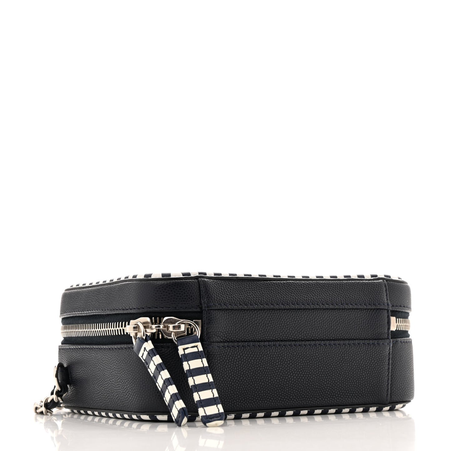 Caviar Quilted Striped Small CC Filigree Vanity Case Navy White