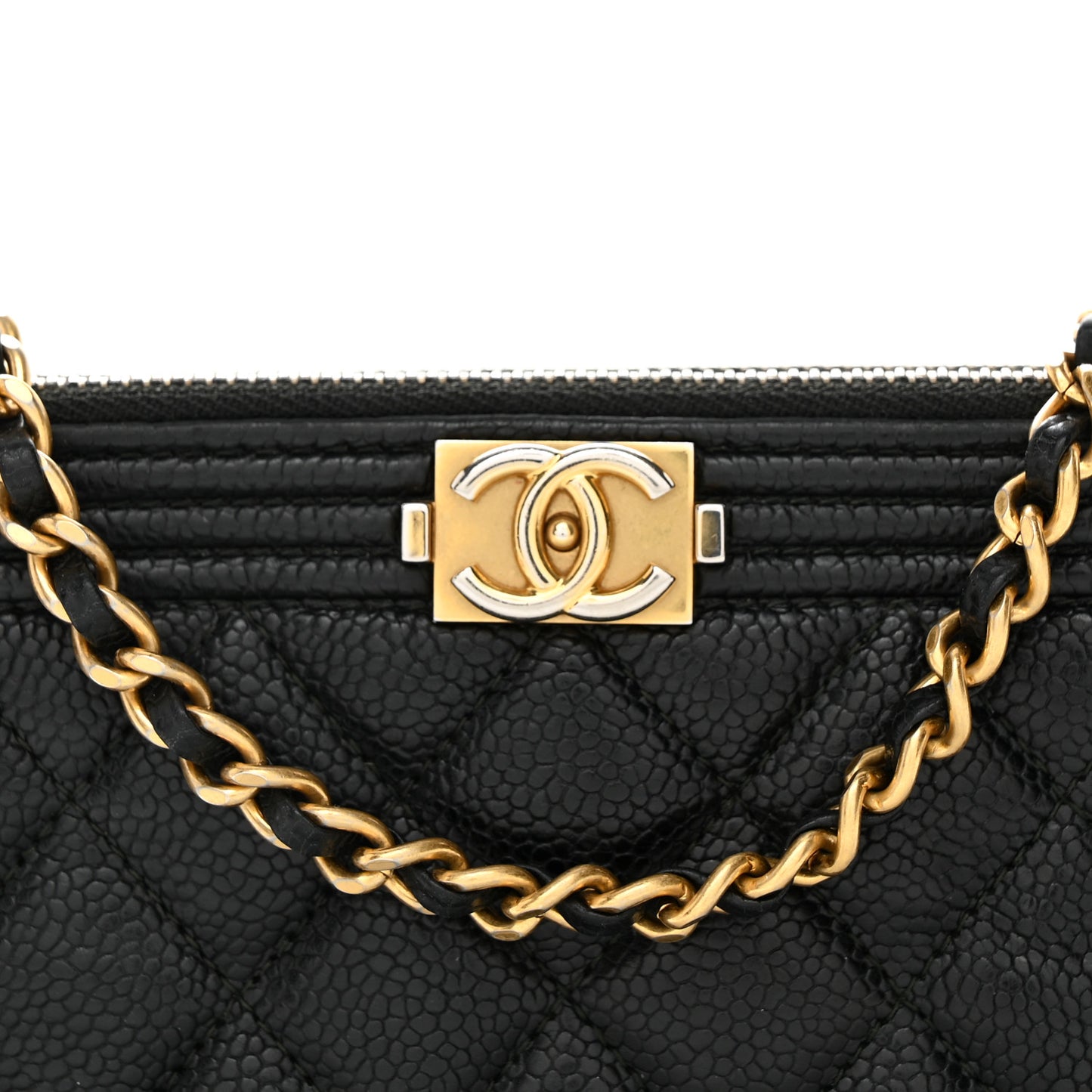 Caviar Quilted Small Boy Clutch With Chain Black