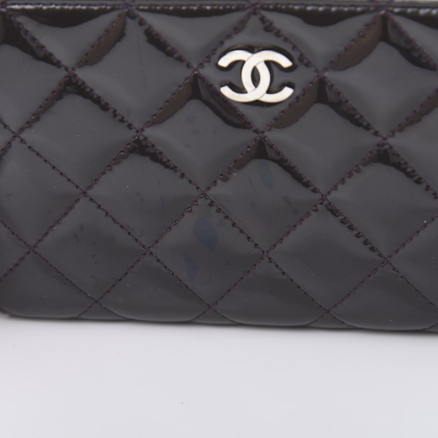 Patent Quilted Small Zip Around Wallet Dark Purple