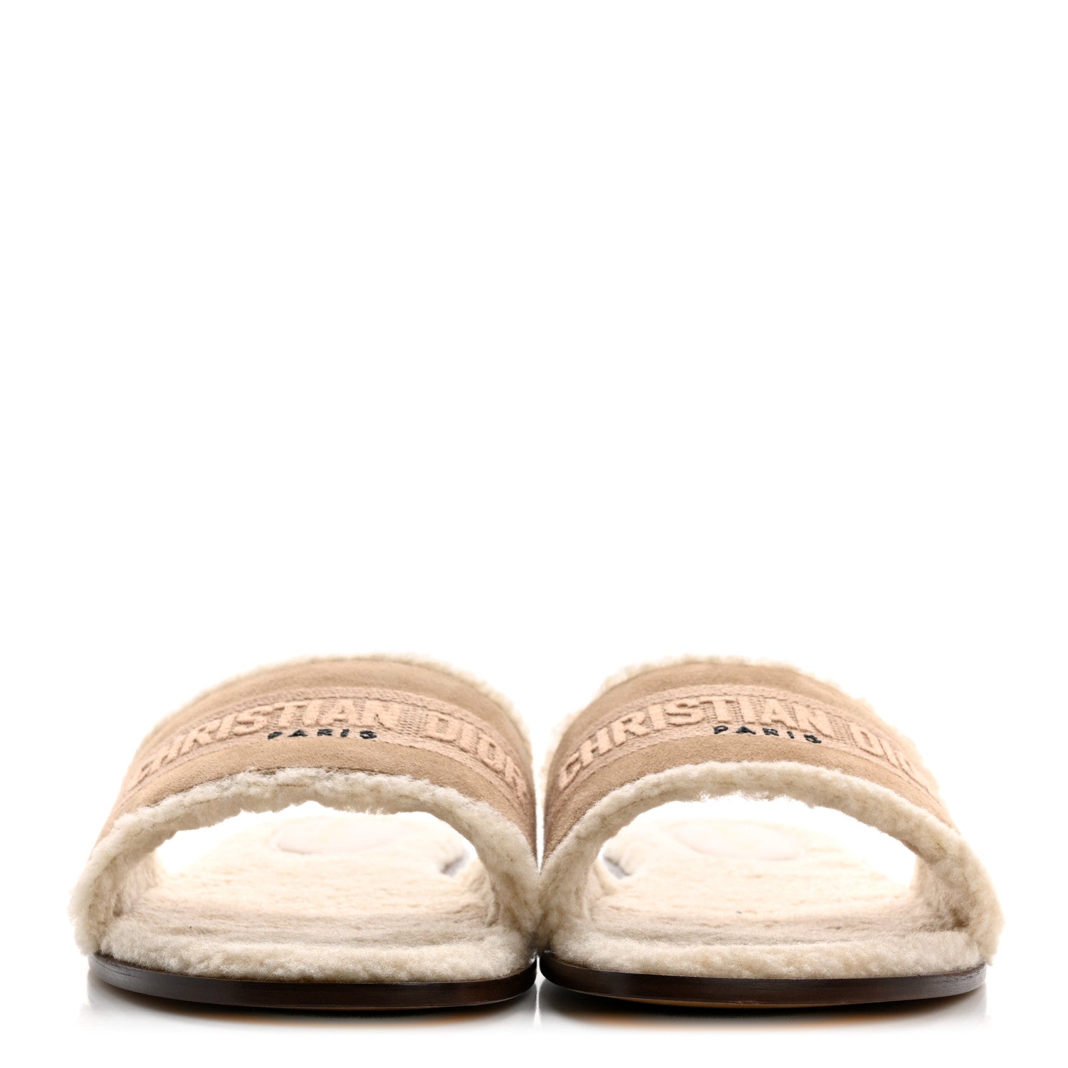 Christian Dior Suede Goatskin Shearling Embroidered Dway Slide Sandals 40.5 Cookie 3 of 9