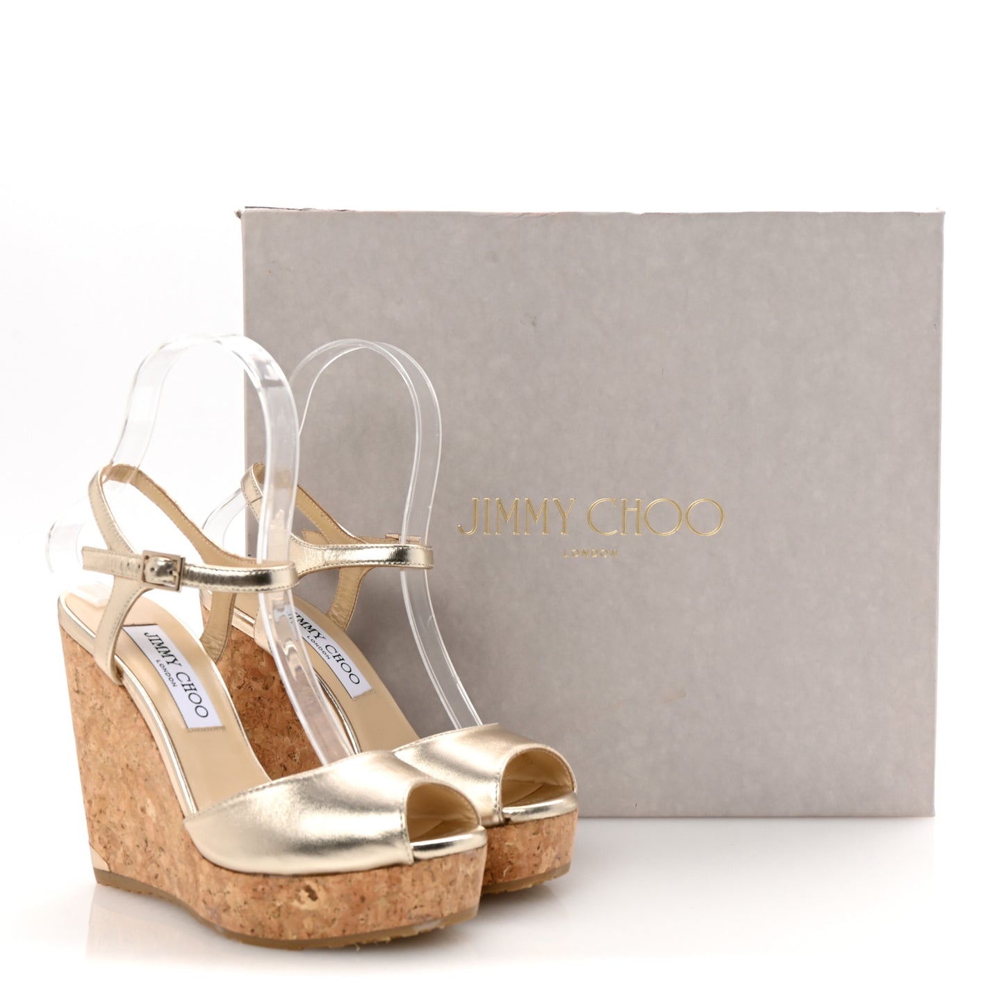 Metallic Nappa Cork Perla 120 Wedge Sandals 35 Champagne