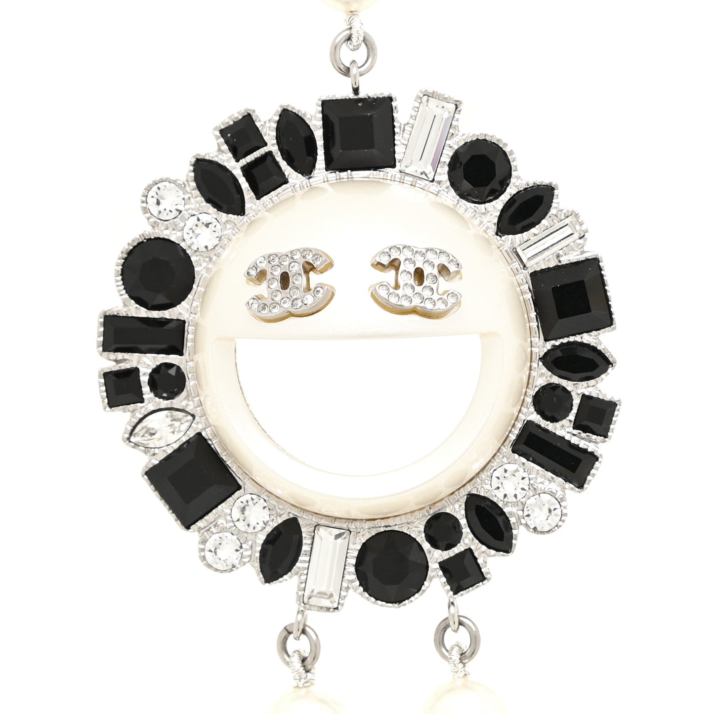 Bead Crystal Multi Strand CC Smiley Emoji Necklace Silver Black