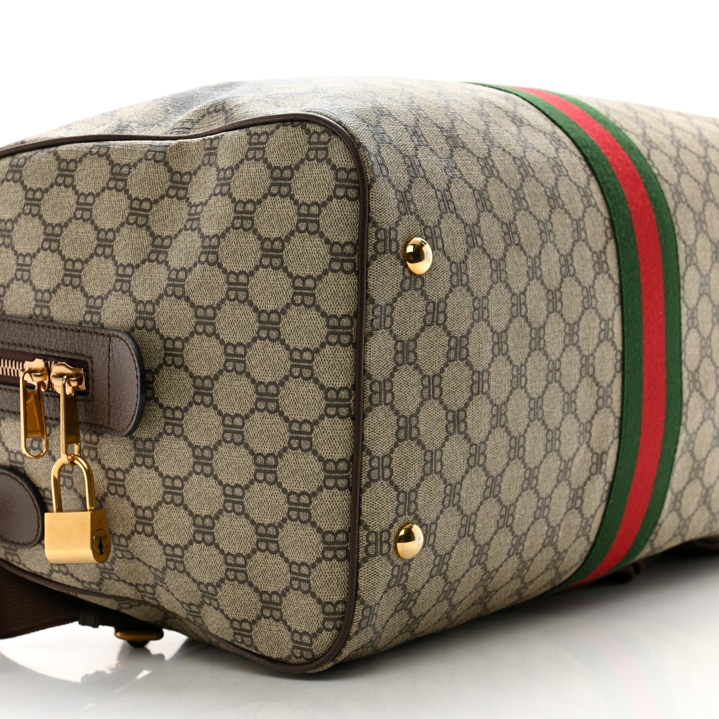 X BALENCIAGA BB Monogram Web Graffiti Medium Ophidia Carry-On Duffle Bag Beige New Acero