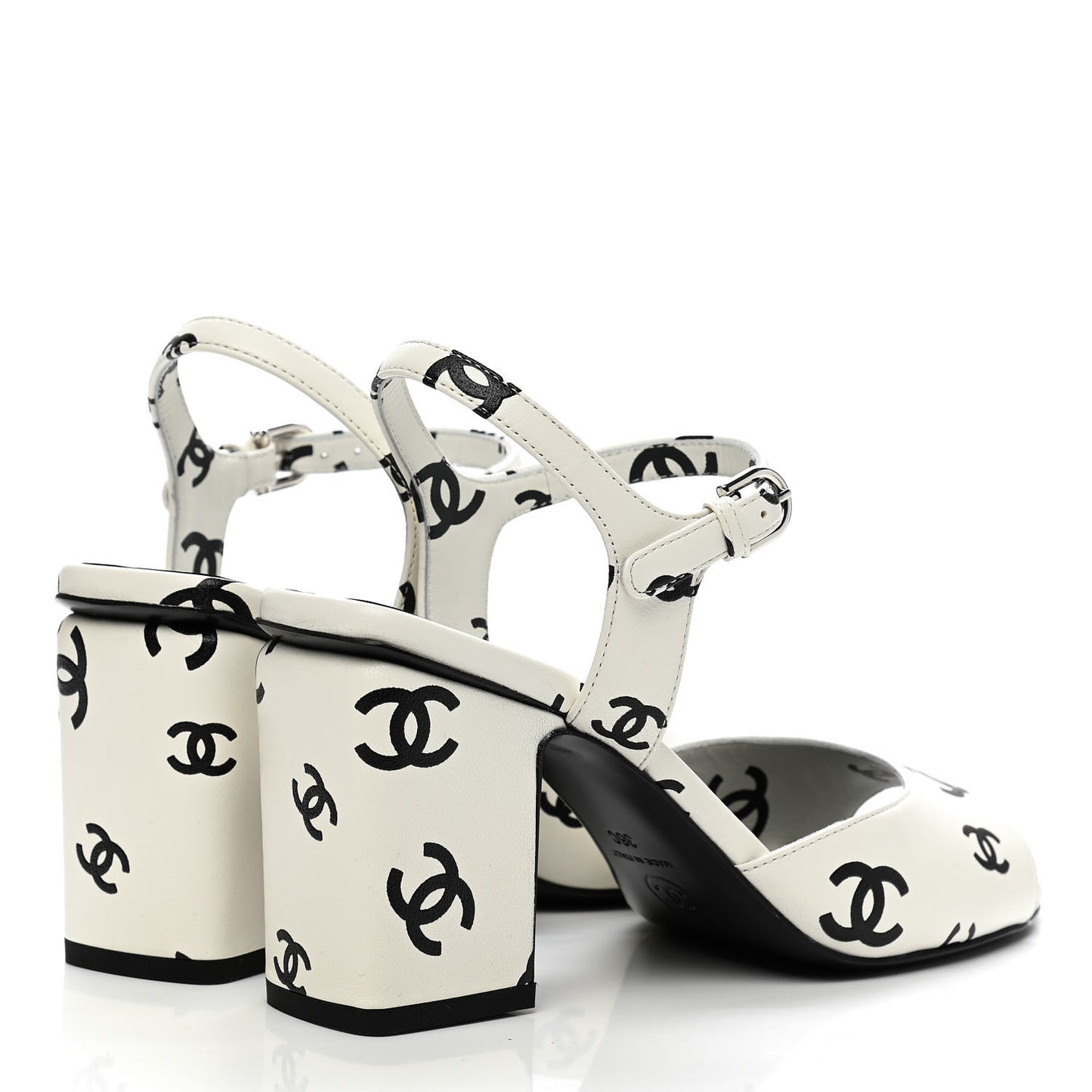 Printed Lambskin CC Sandals 36 White Black