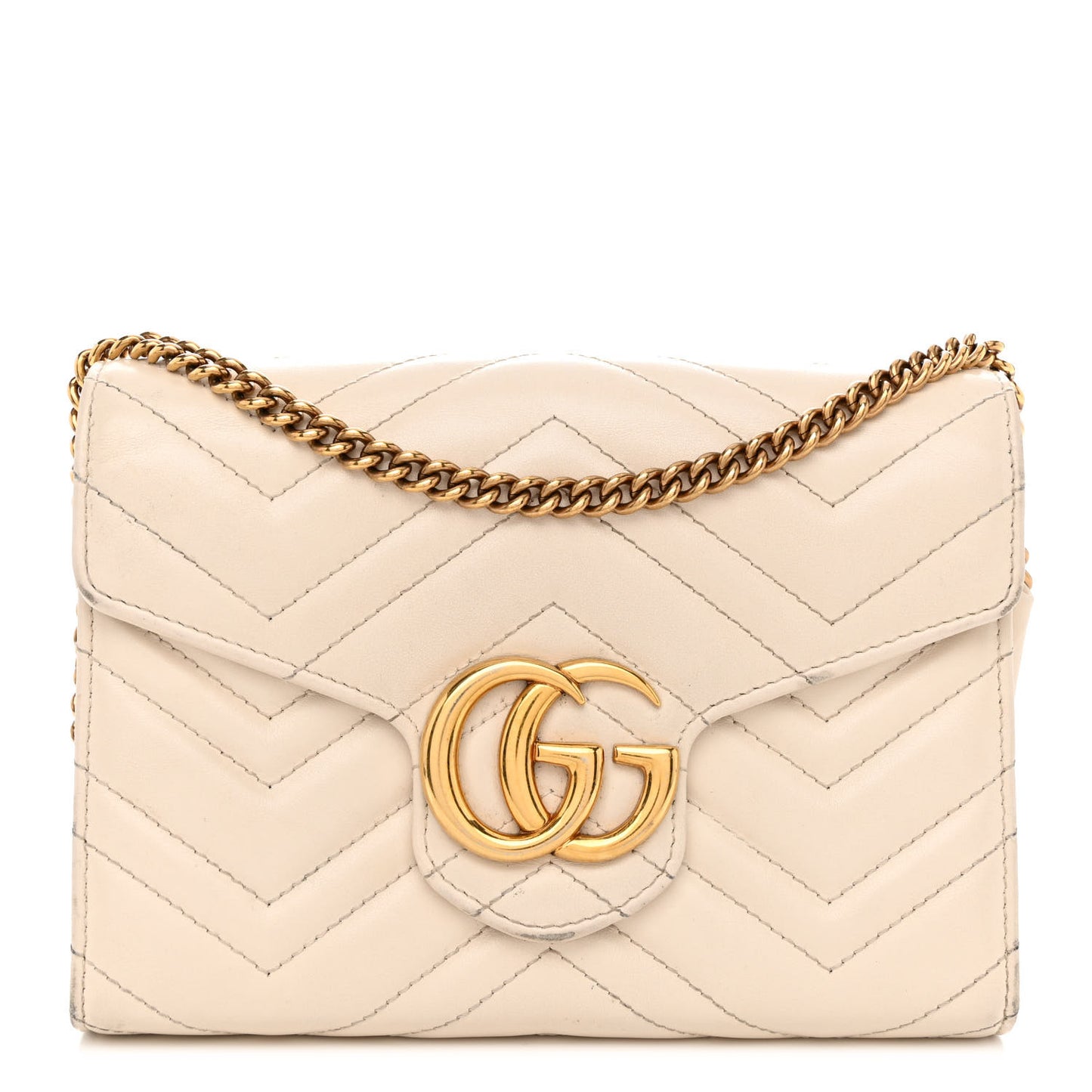 Calfskin Matelasse GG Marmont Chain Wallet Mystic White