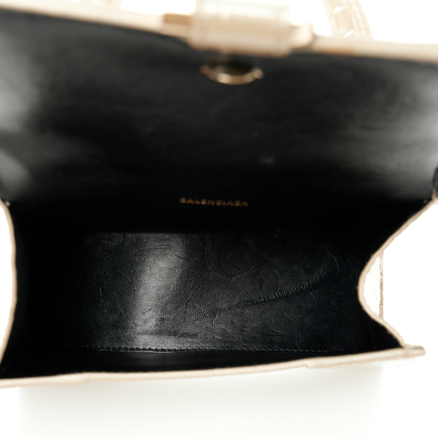 Metallic Shiny Calfskin Crocodile Embossed Hourglass Top Handle Bag XS Light Gold