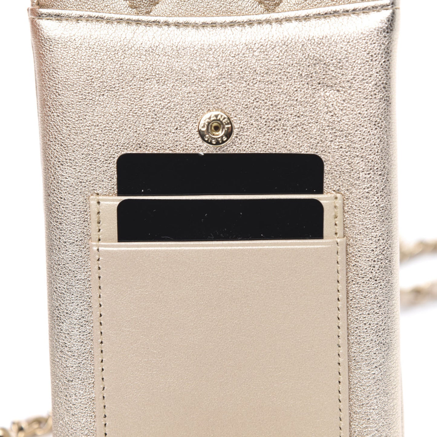 Metallic Lambskin Quilted Zip Phone Case Gold