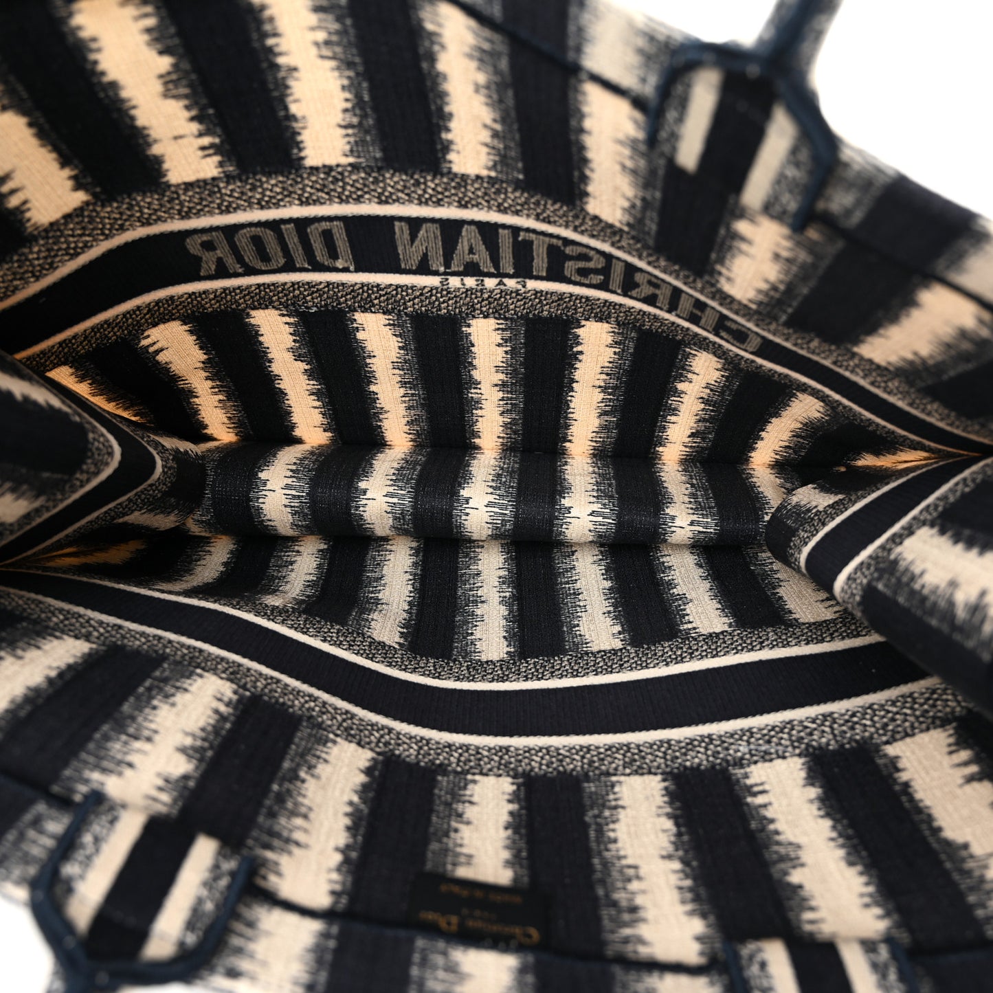 Canvas Embroidered Large Striped Book Tote Navy