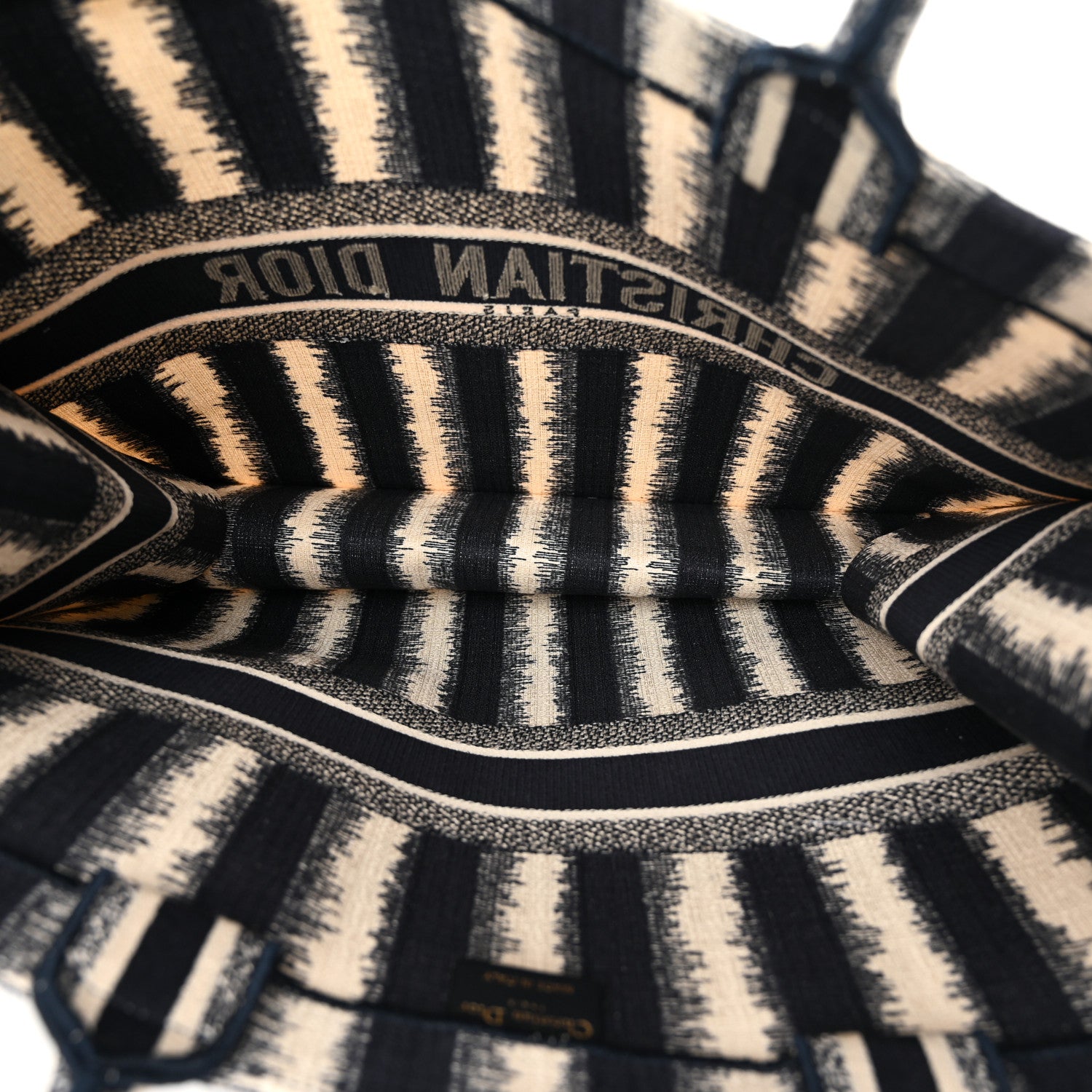 Christian Dior Canvas Embroidered Large Striped Book Tote Navy 5 of 12
