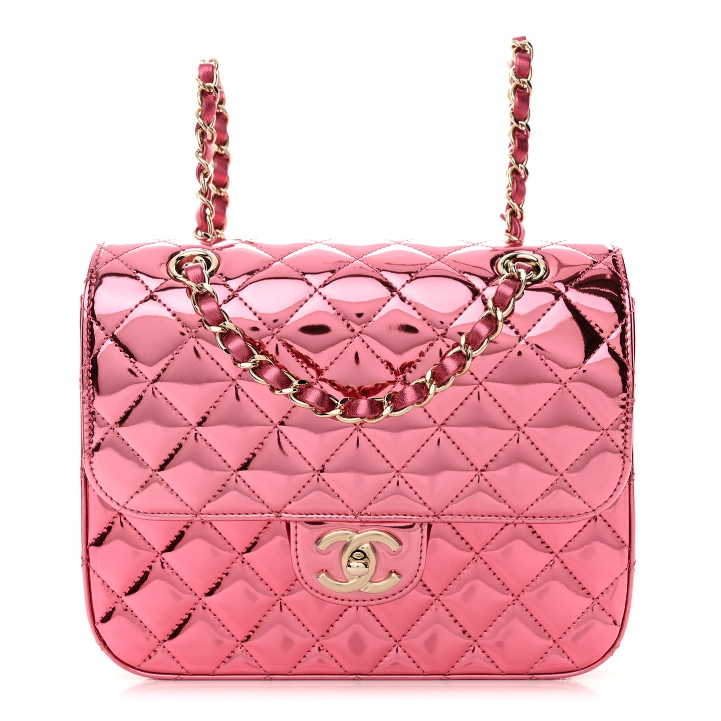 Mirror Calfskin Metallic Calfskin Quilted Hollywood Boulevard Backpack With Coin Purse Pink