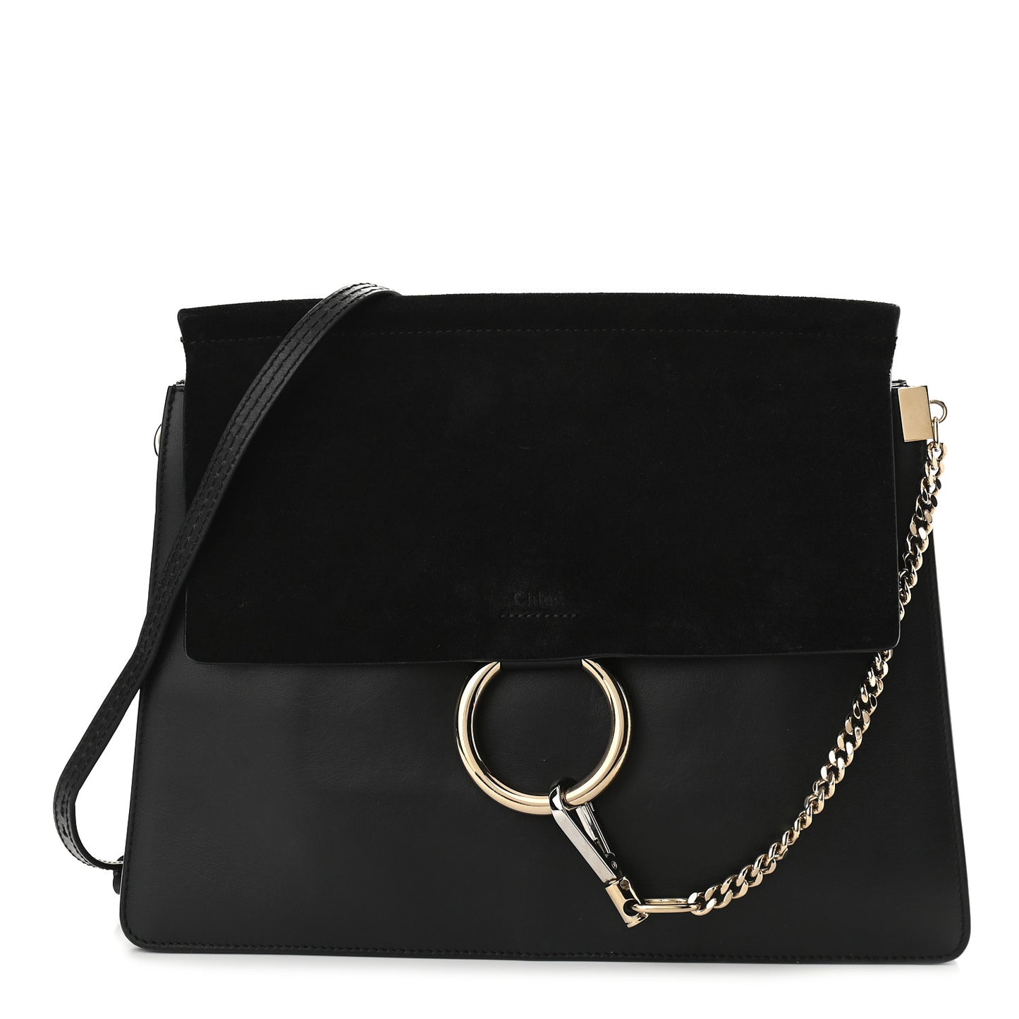 Suede Calfskin Medium Faye Shoulder Bag Black