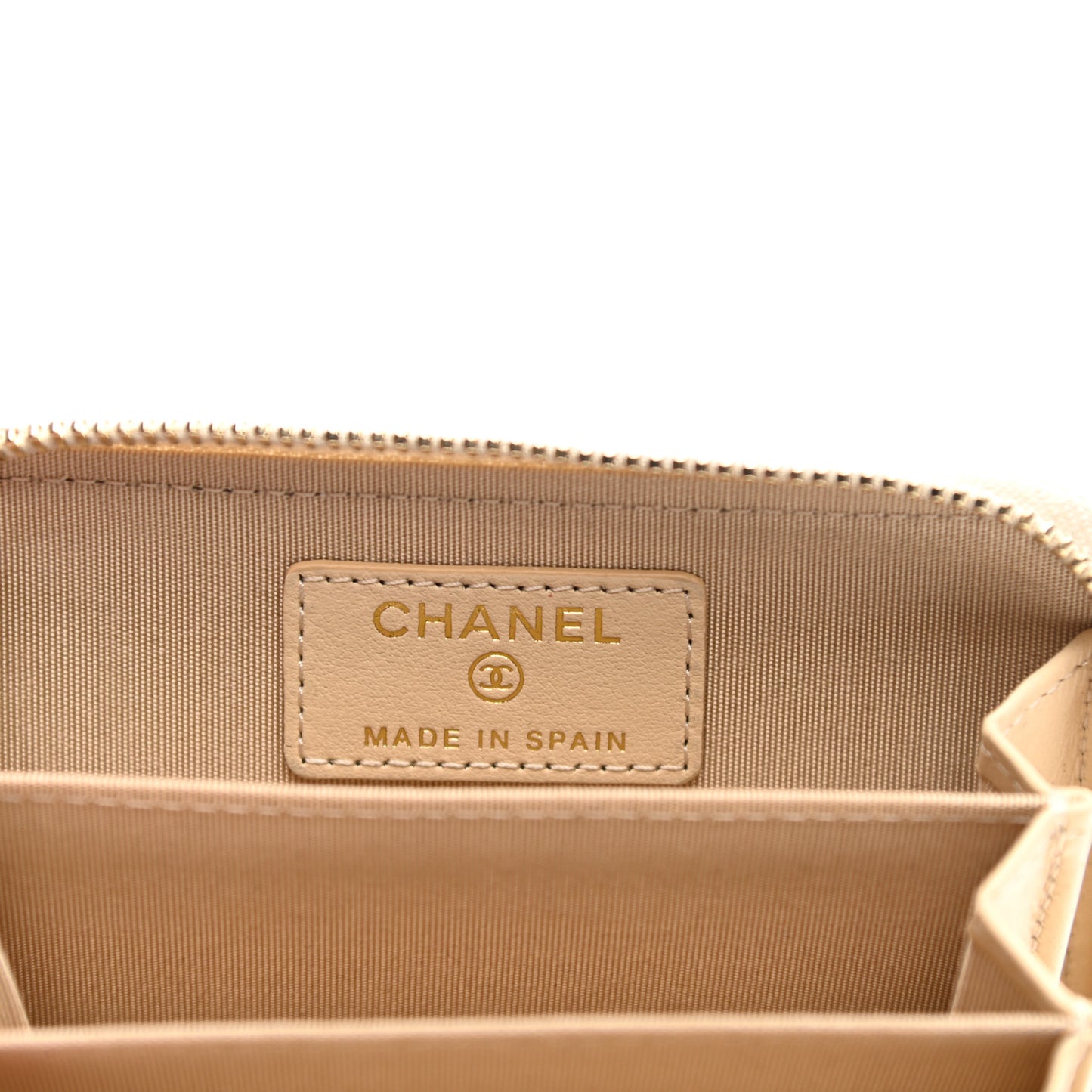 Lambskin Quilted 19 Zip Around Coin Purse Wallet Beige