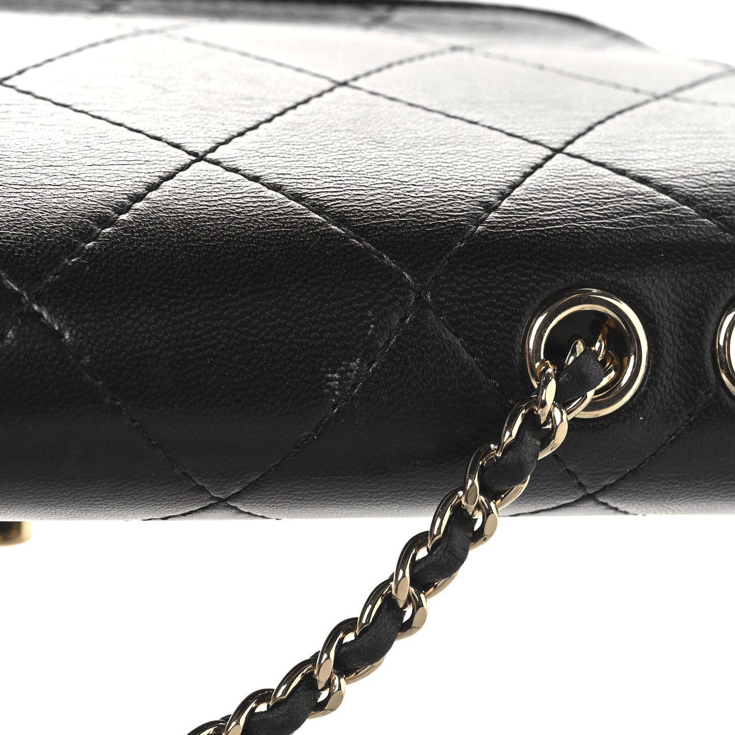 Lambskin Stitched Quilted Flap Black
