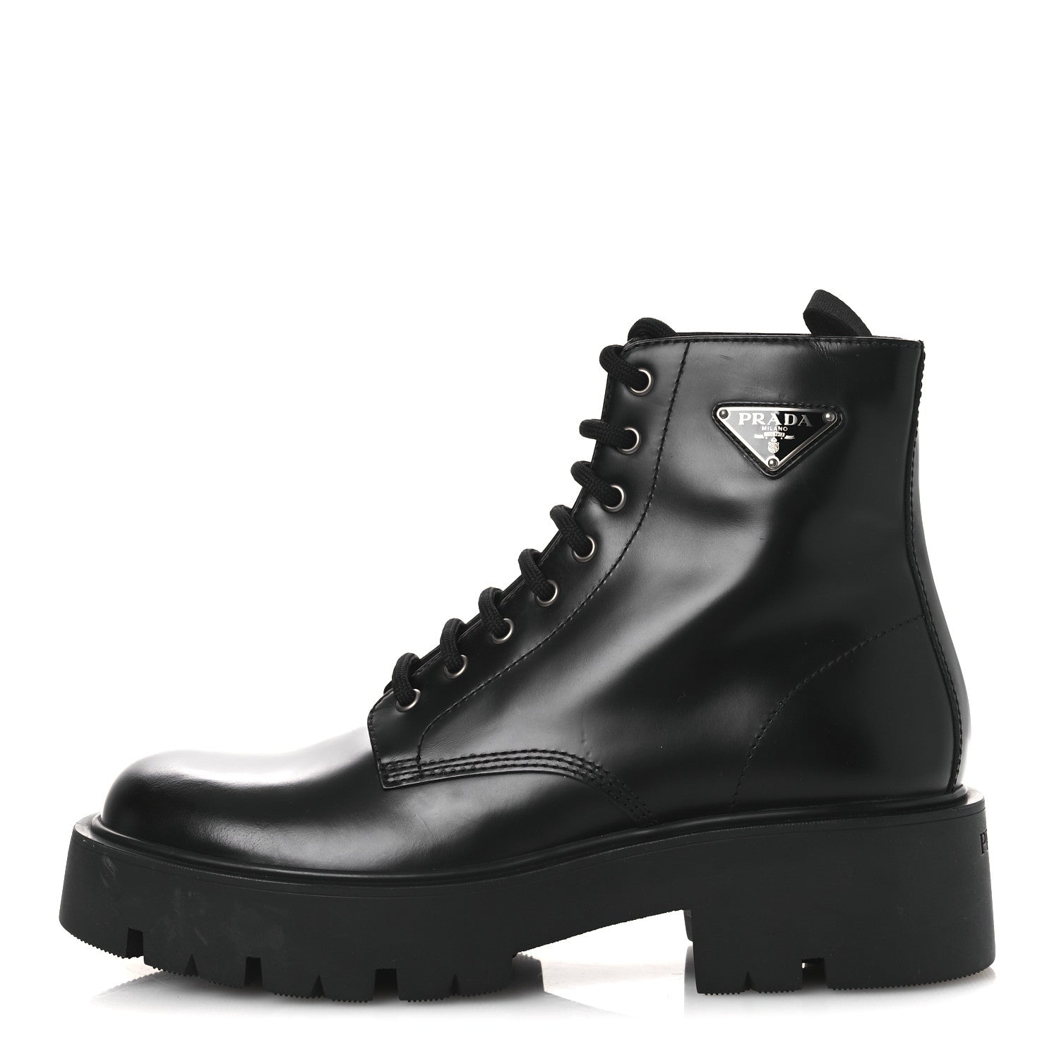 Prada Brushed Calfskin Triangle Mens Lace Up Boots 8.5 Black