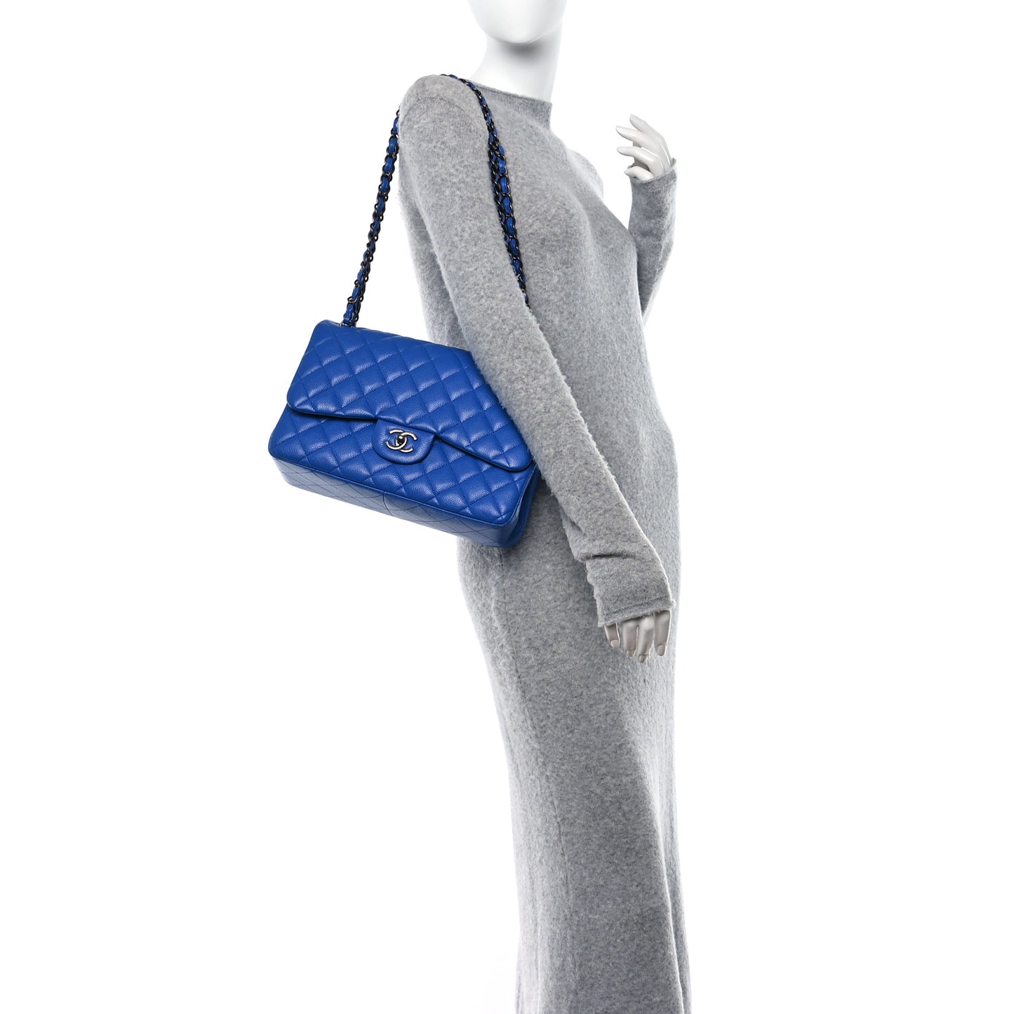 Caviar Quilted Jumbo Double Flap Bright Blue