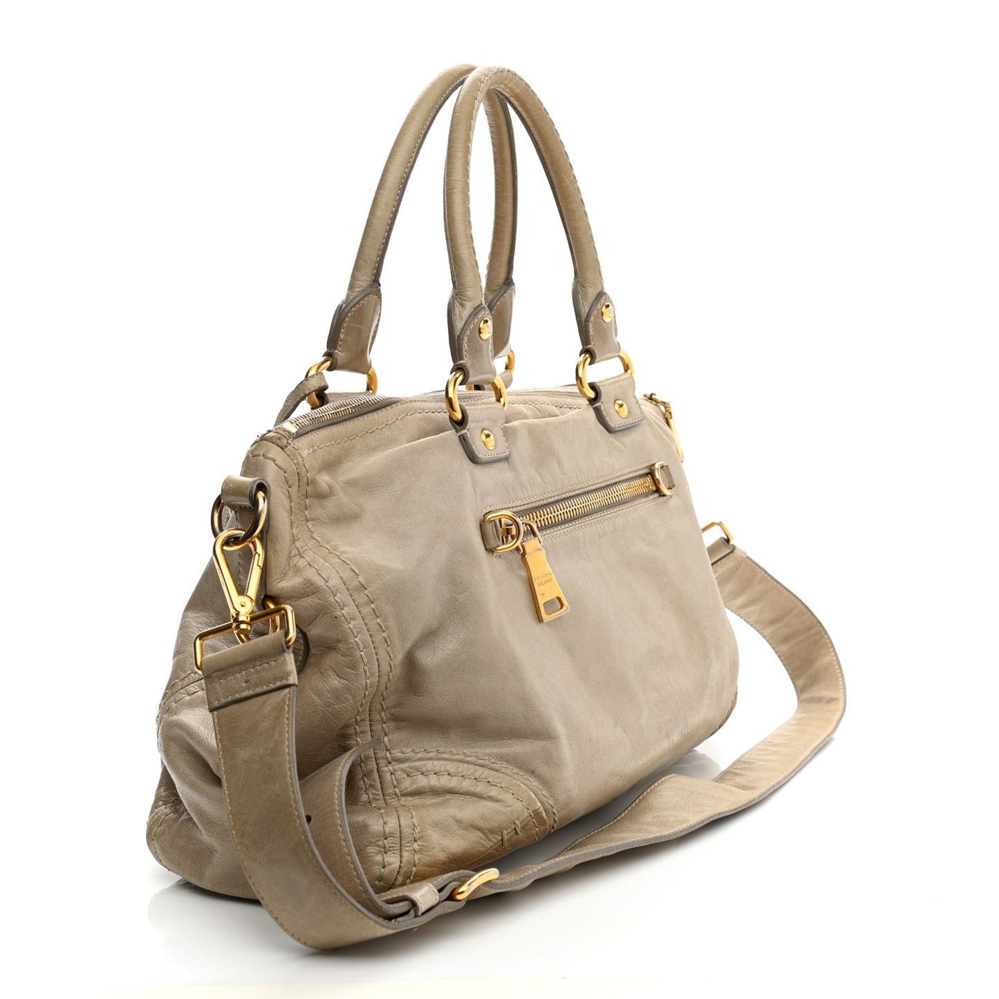 Vitello Shine Shopping Satchel Cammeo