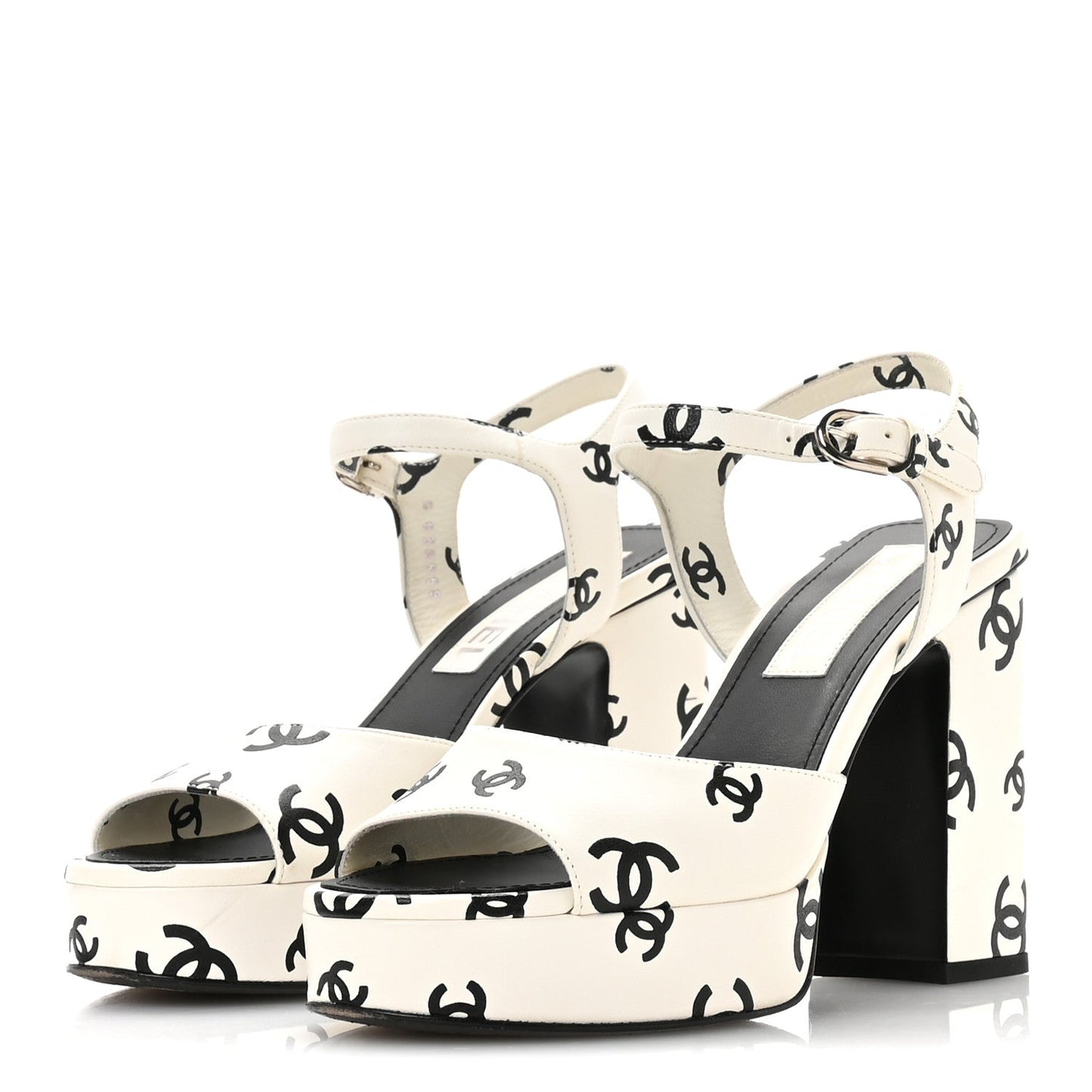 Printed Lambskin Coco Beach Platform Sandals 37 White Black