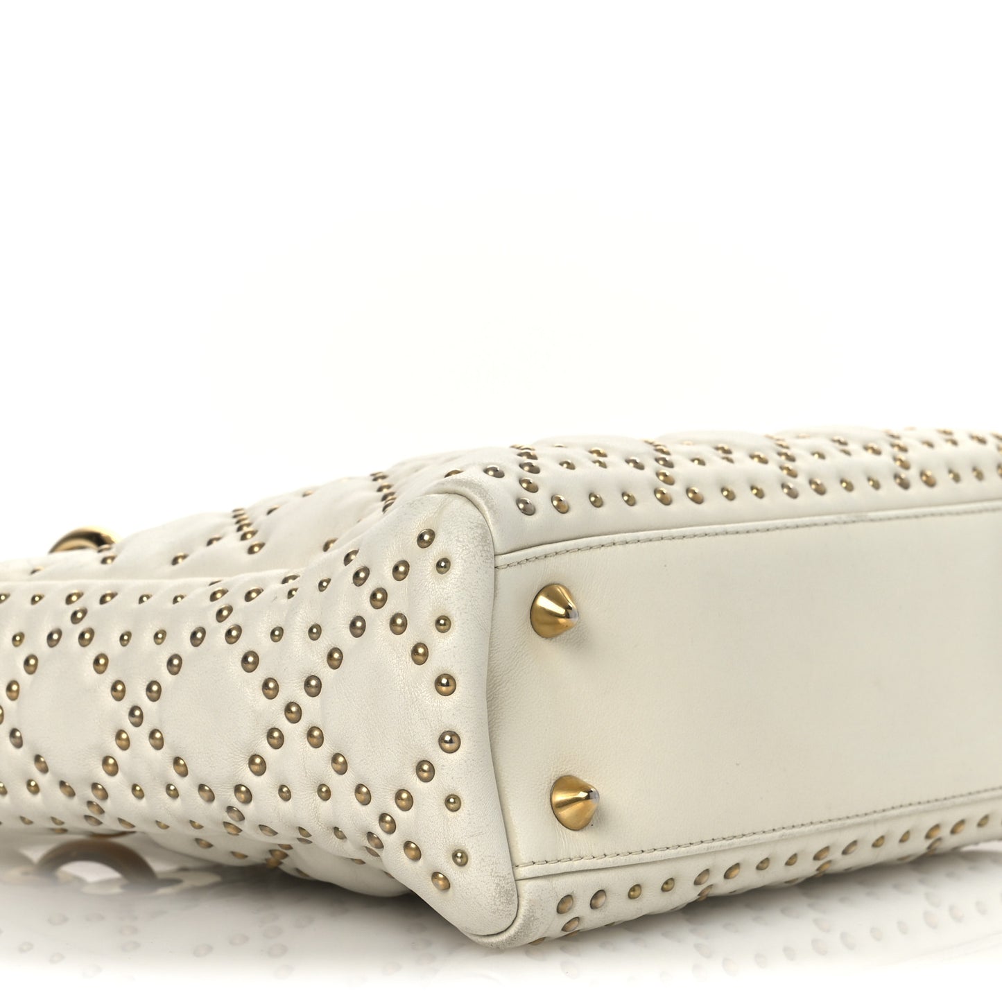 Calfskin Cannage Studded Small Supple Lady Dior White