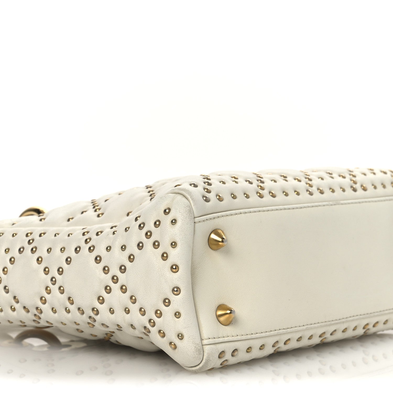 Christian Dior Calfskin Cannage Studded Small Supple Lady Dior White 9 of 15