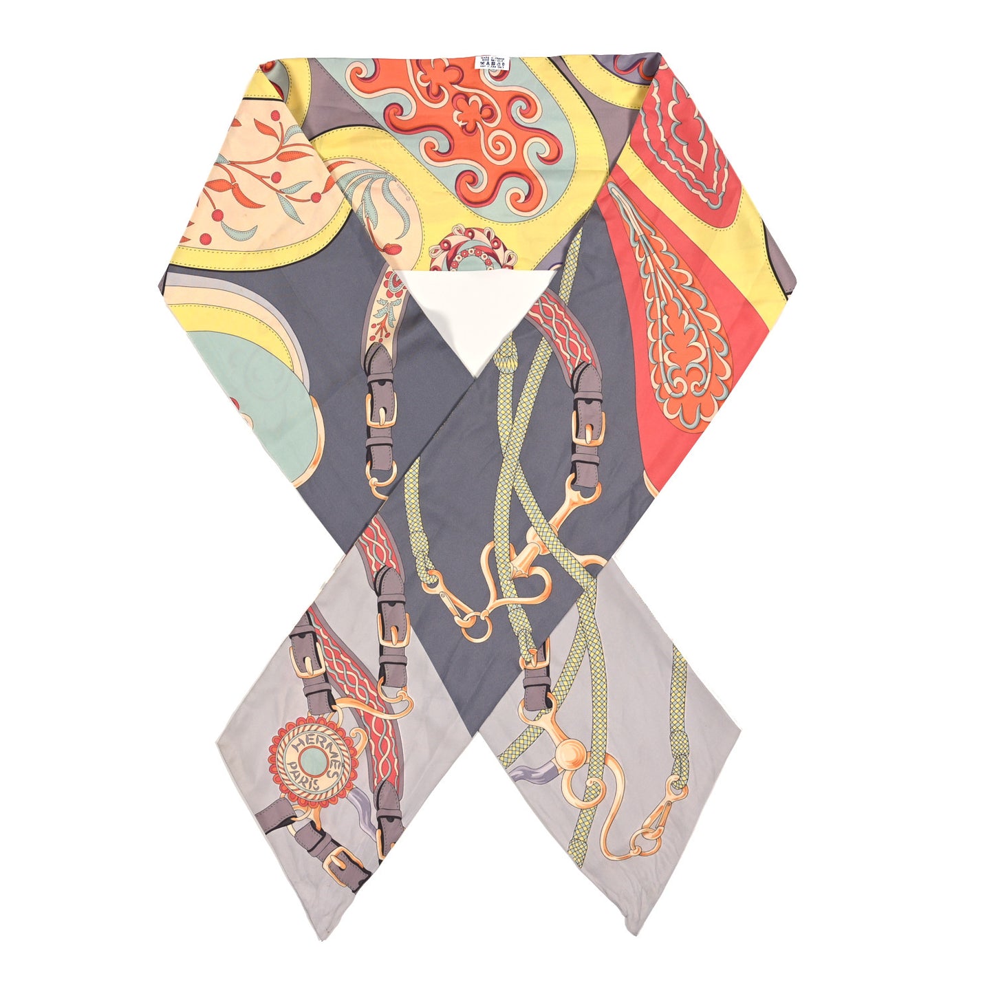 Silk Festival des Amazones Maxi Twilly Gris Jaune Corail