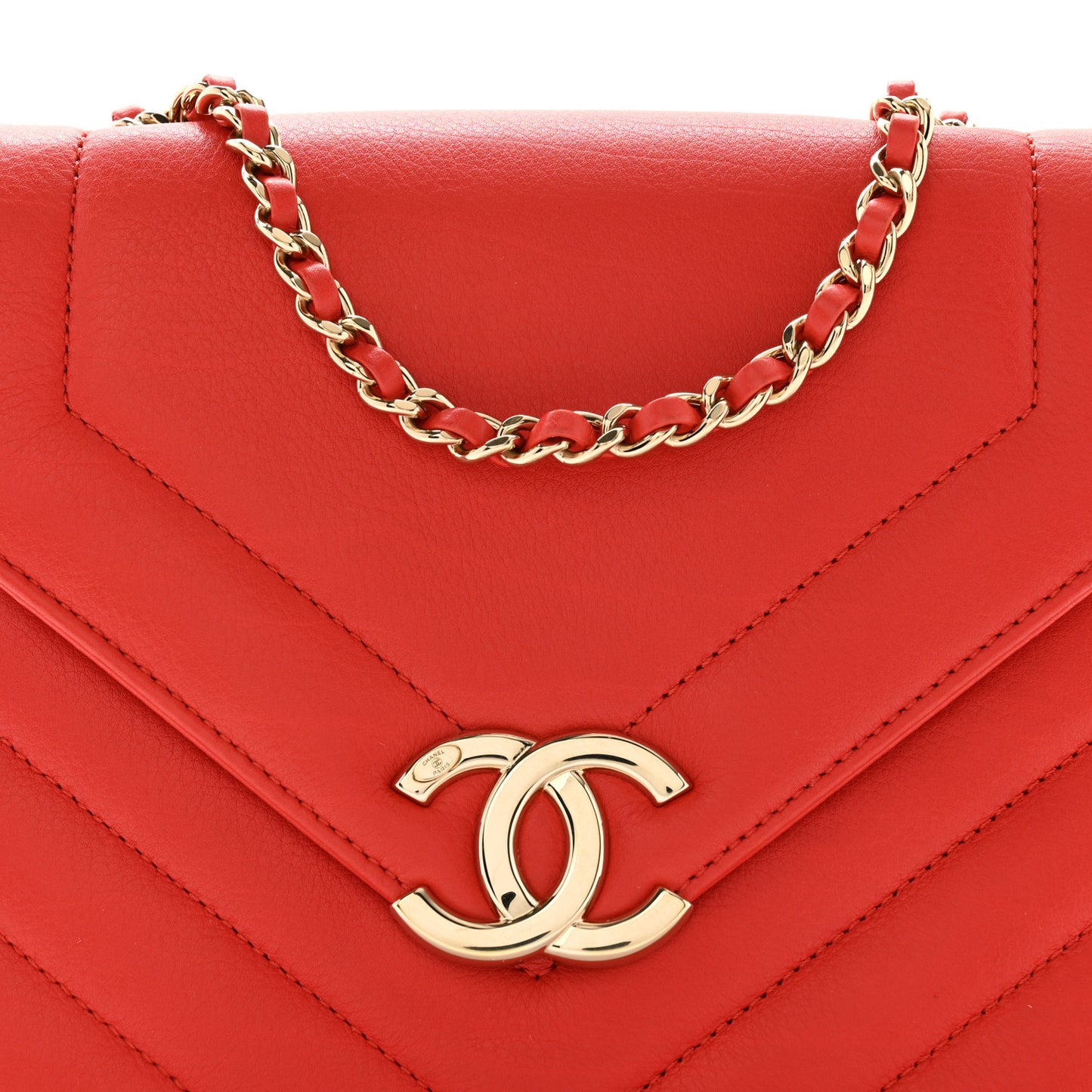 Calfskin Quilted Chevron Small Envelope Flap Red