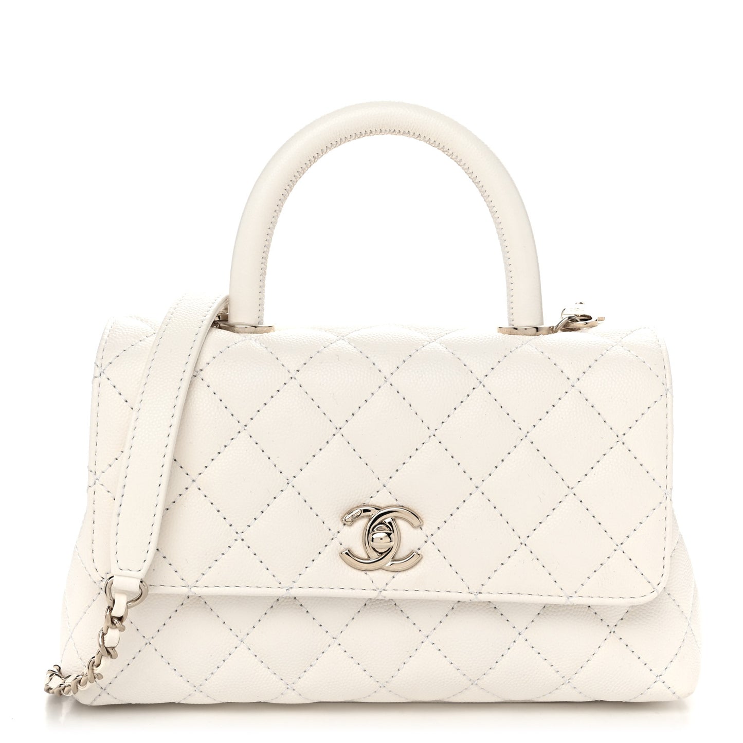 Caviar Quilted Mini Coco Handle Flap White