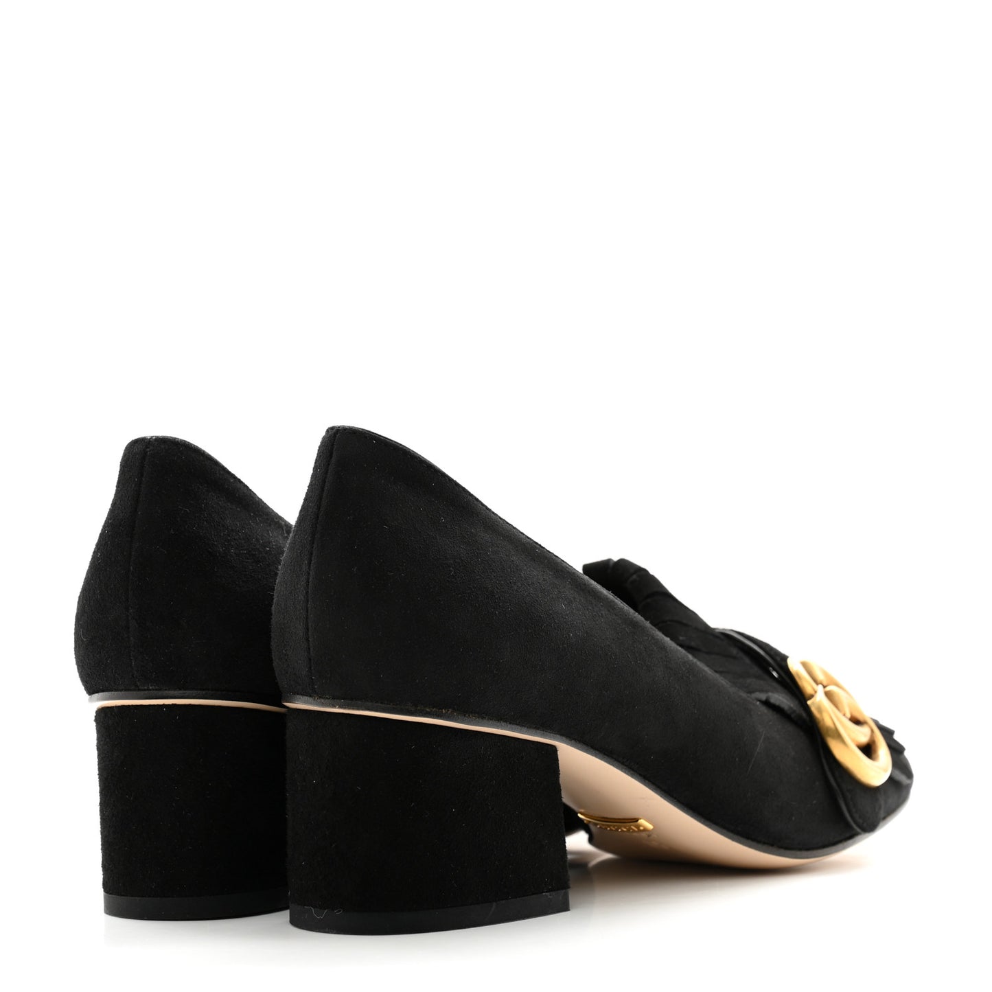 Kid Scamosciato GG Marmont Fringe 50mm Loafer Pumps 35 Black