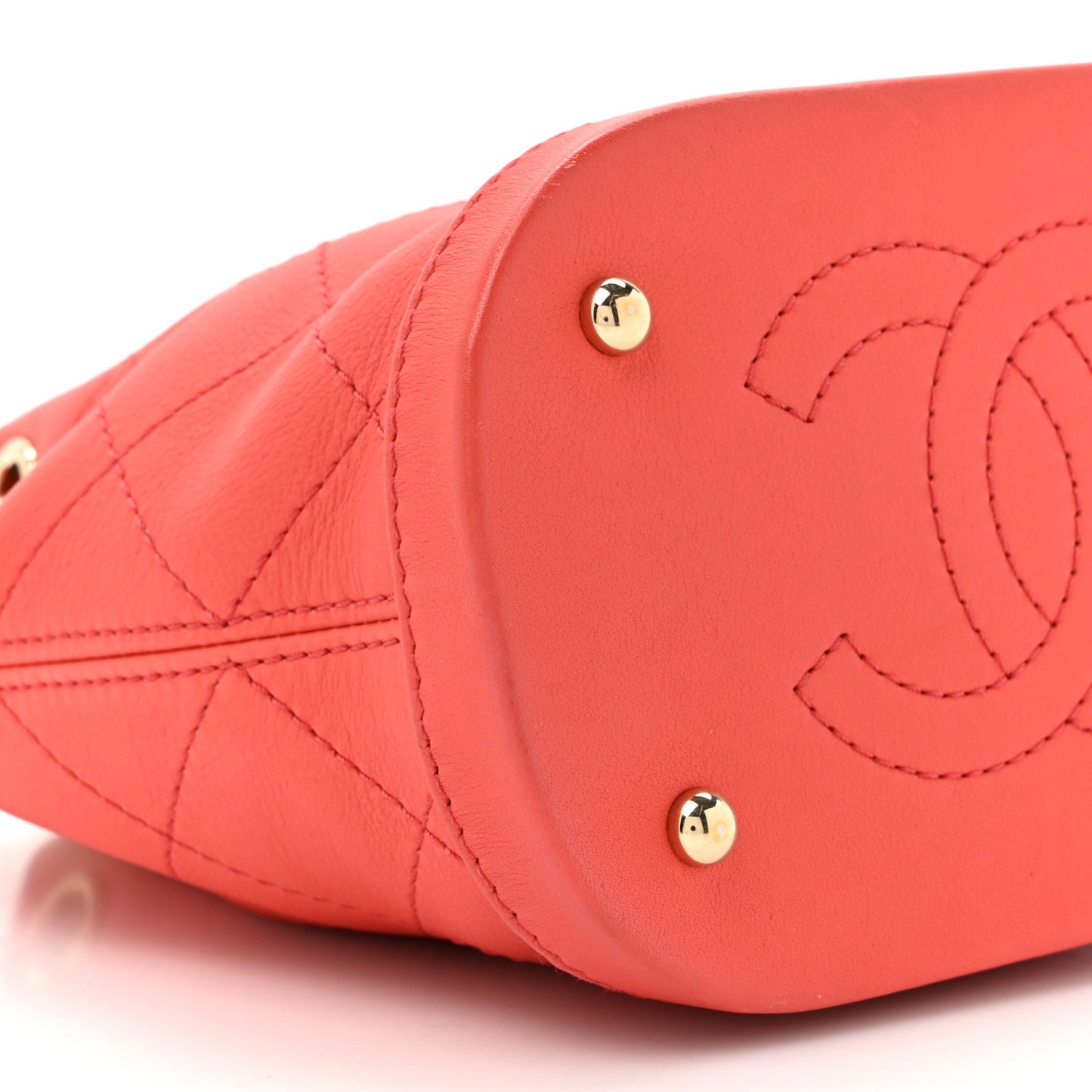 Calfskin Stitched Mini Drawstring CC Bag Red