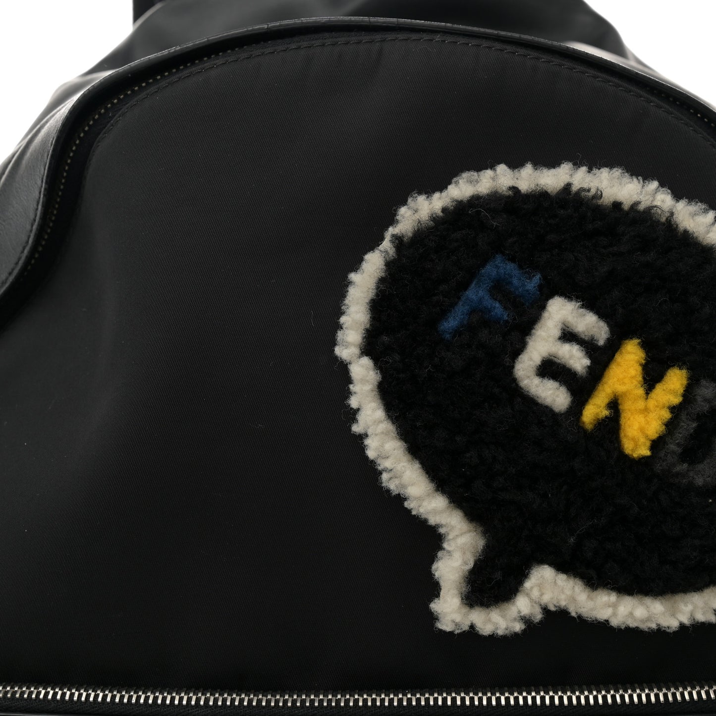 Nylon Calfskin Shearling Emoticon Backpack Black
