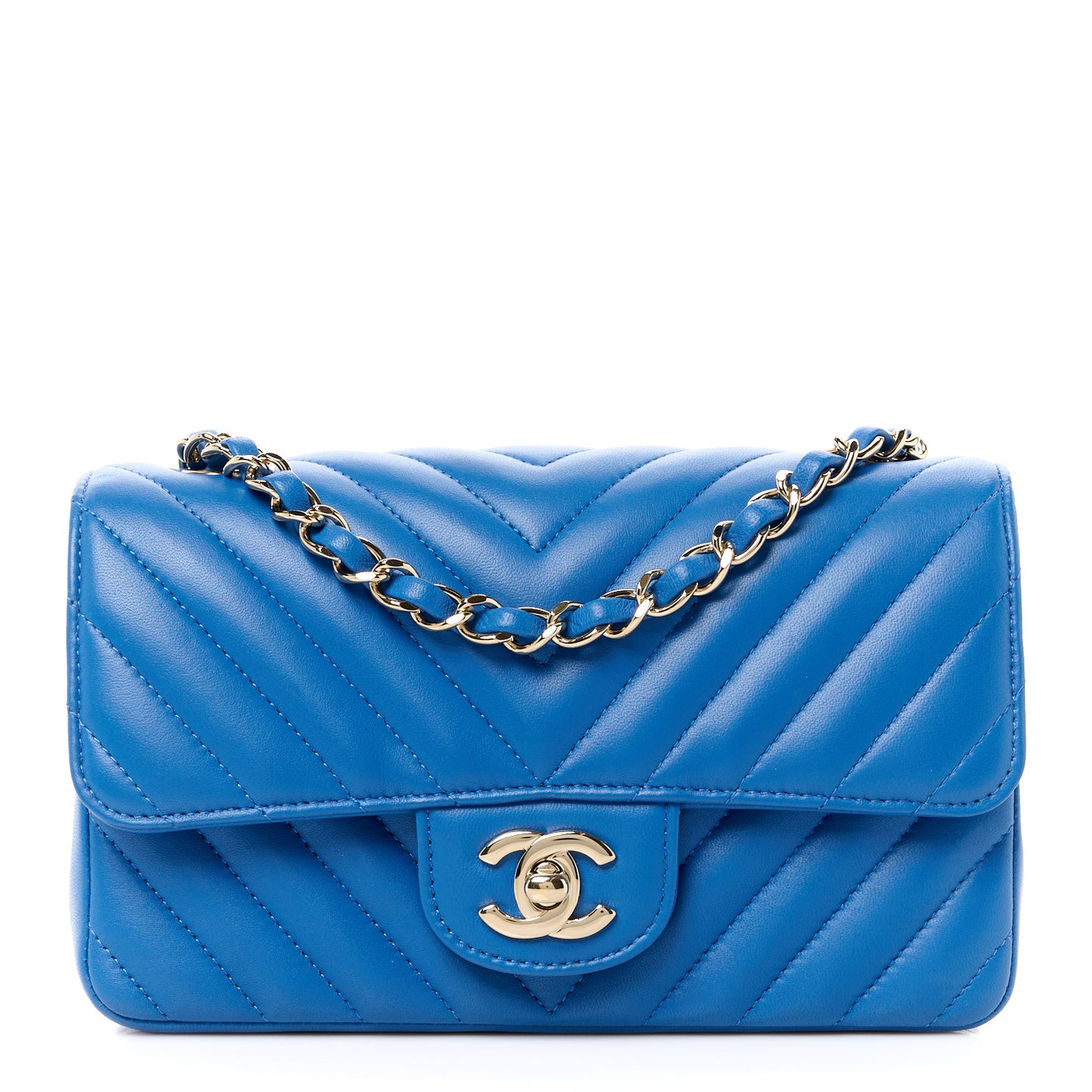 Lambskin Chevron Quilted Mini Rectangular Flap Blue