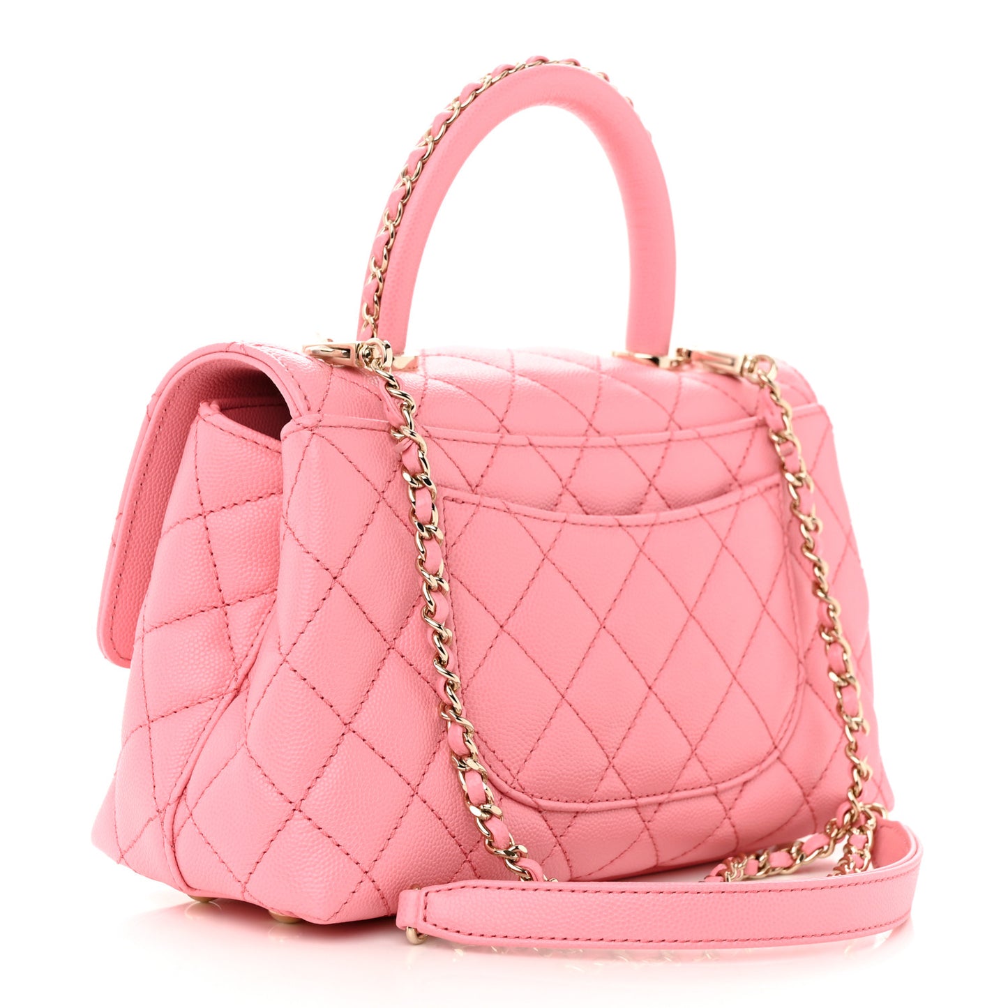 Caviar Quilted Mini Coco Chain Handle Flap Pink