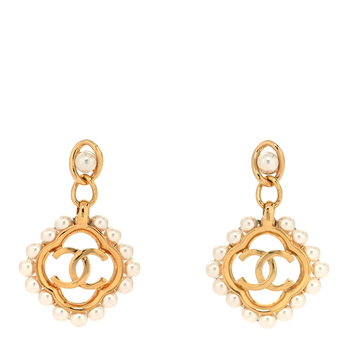 Pearl CC Drop Earrings Gold