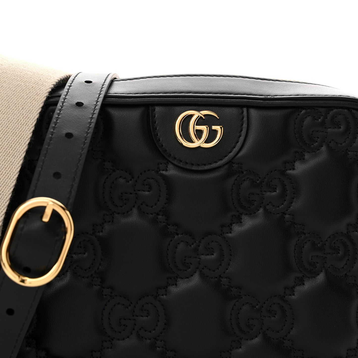 Calfskin GG Matelasse Shoulder Bag Black Natural