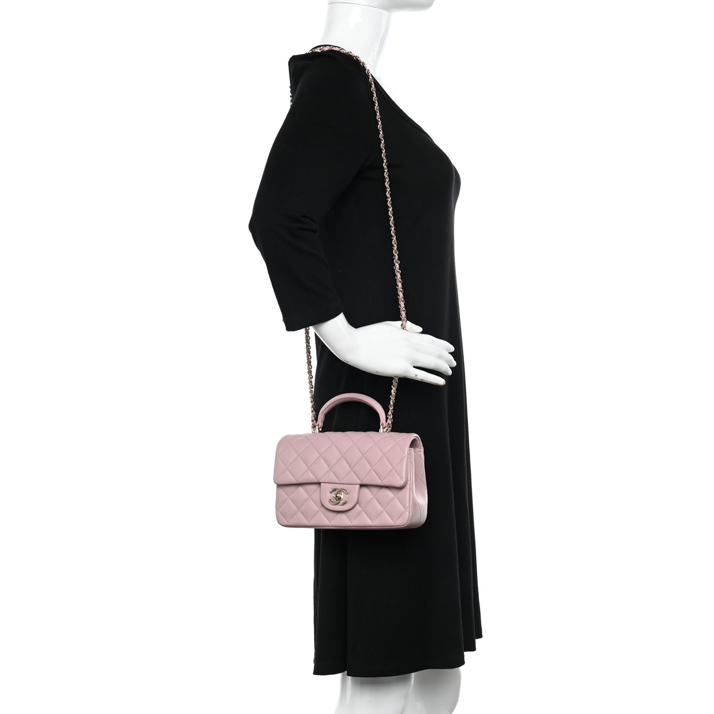 Lambskin Quilted Mini Top Handle Rectangular Flap Light Pink