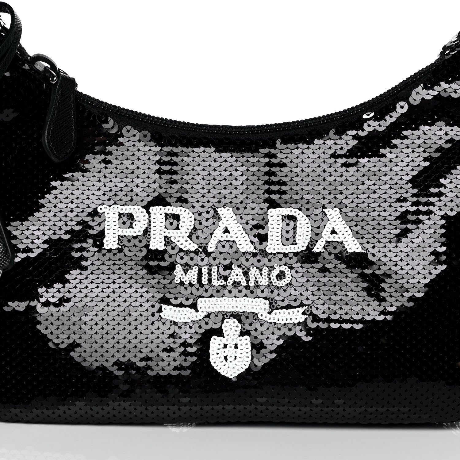 Prada Paillettes Sequin Mini Re-Edition 2000 Bag Black White 9 of 13
