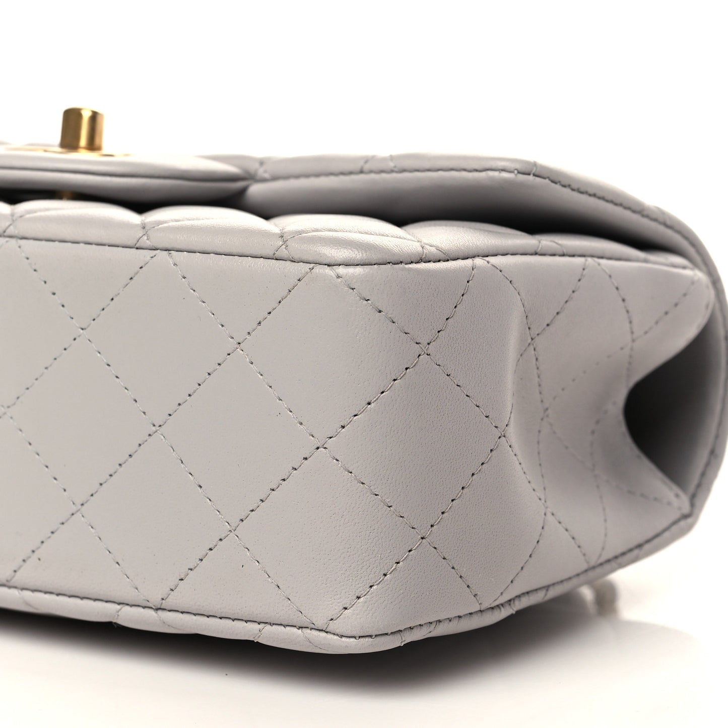 Lambskin Quilted Mini Top Handle Rectangular Flap Grey